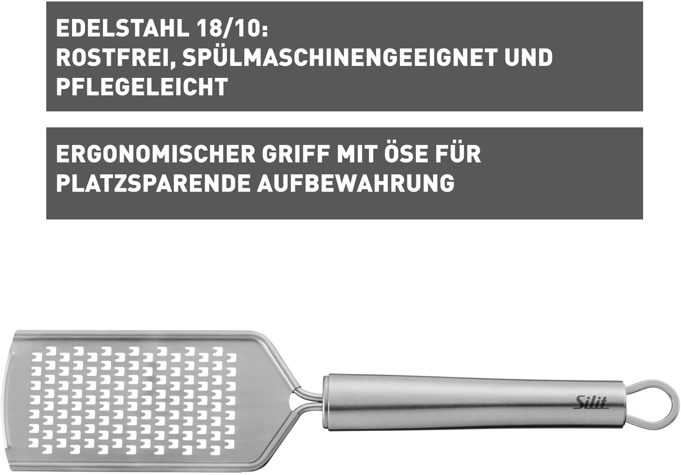 Silit Käsereibe »Classic Line«, (1 St.), hochwertig und ergonomisch, Aufhängeöse, scharfe Reibefläche