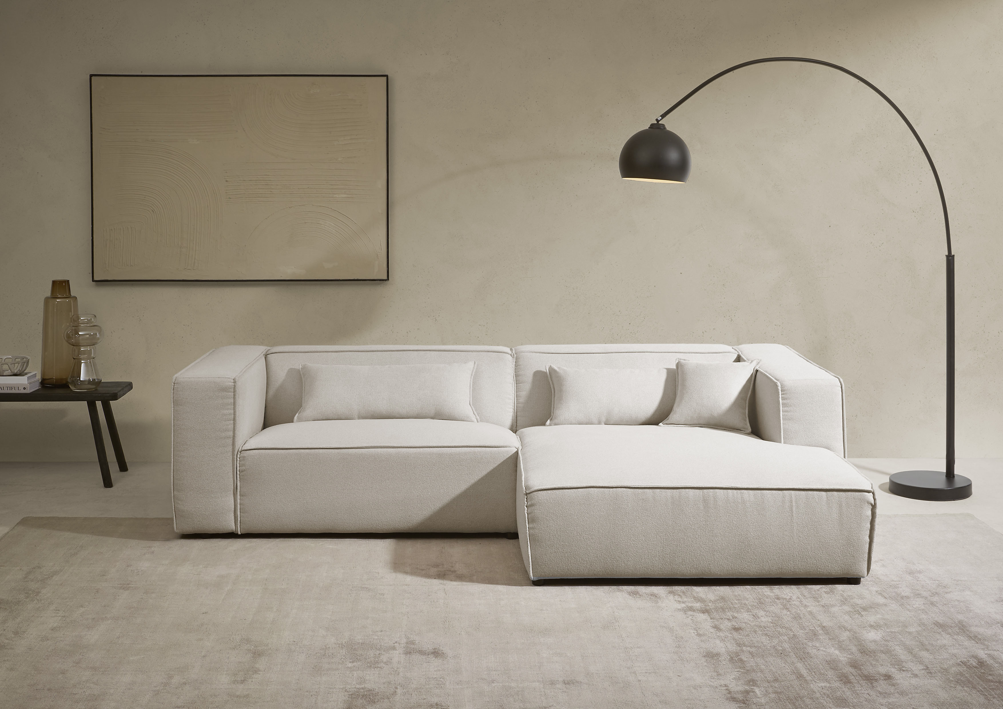 LeGer Home by Lena Gercke Ecksofa "PIARA Struktur u. Leinenoptik mit Kedernaht L-Form" wahlweise Ottomane rechts/links, schwarze Füße, bequemer Sitzkomfort