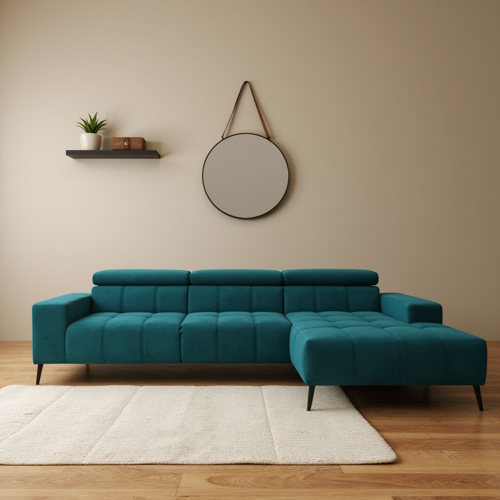DOMO collection Ecksofa "Trento L-Form, mit Kufenfuß oder Einzelfuß" whlw. verstellbare Kopfteile, passend für gängige Saugroboter