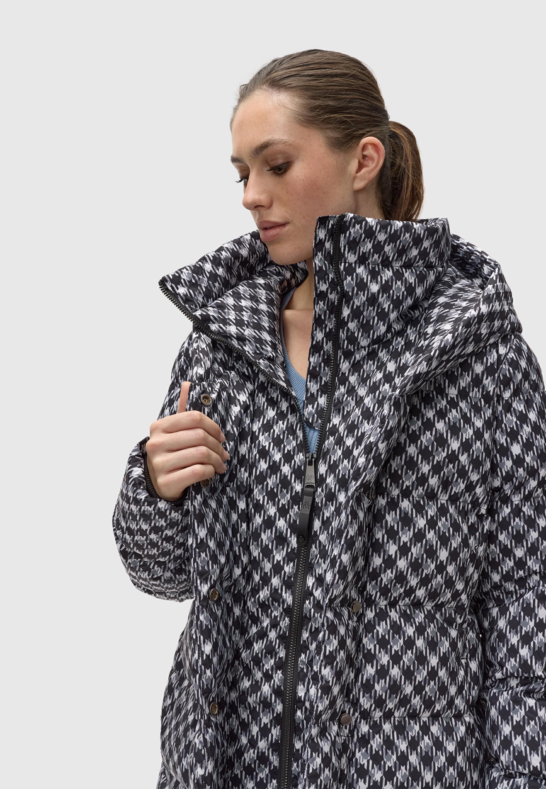 Ragwear Steppmantel »Niara Print«, wasserdichter Mantel mit angesagtem Hahnentritt Muster