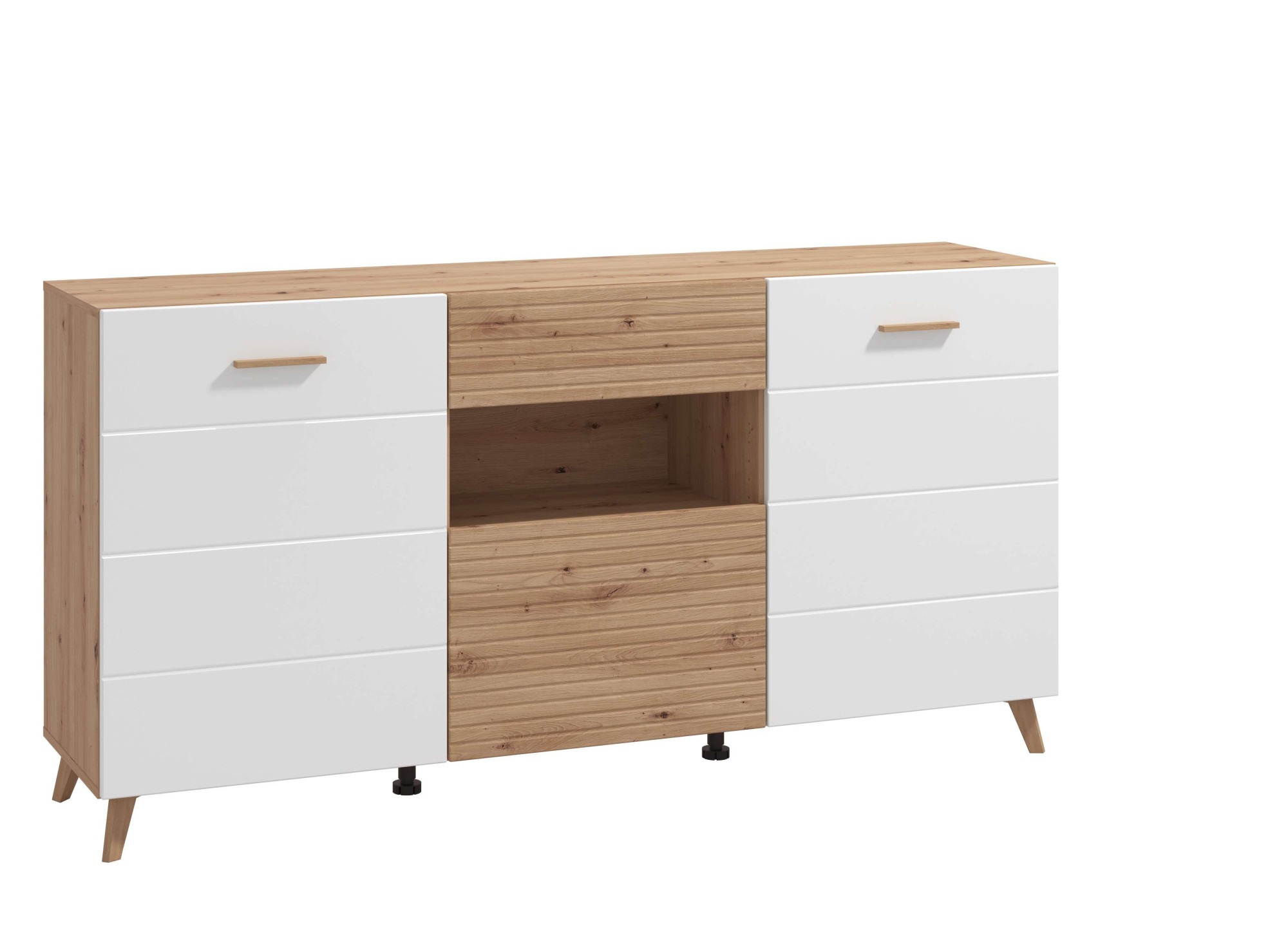 Home affaire Kommode "Bretagna Sideboard, Schubladenschrank, Breite 173 cm" viel Stauraum, mit Holzgriffen, mit drei Regalen, in Artisan Eiche