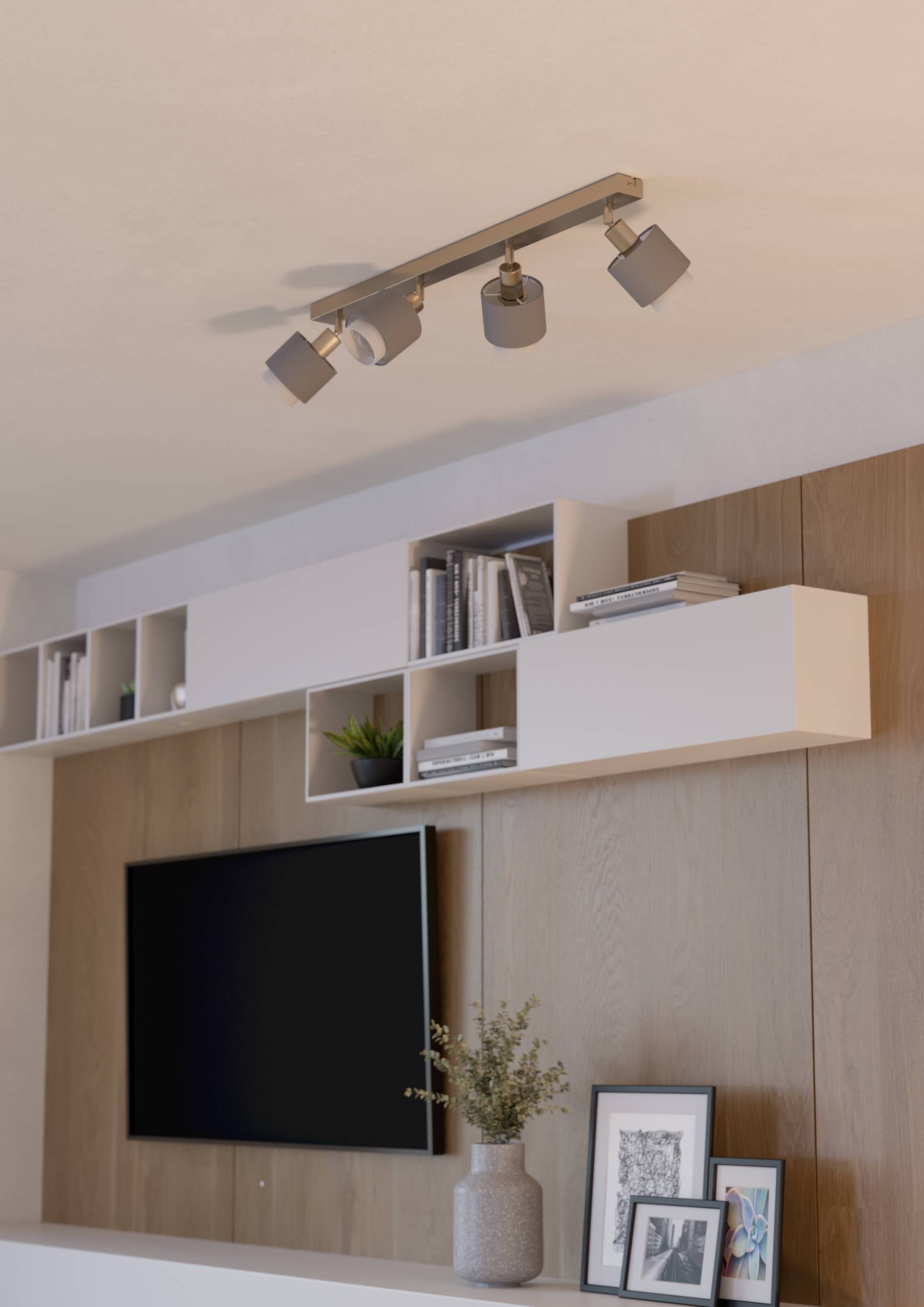 EGLO Deckenleuchte »Bellizzi Deckenstrahler schwenkbar, grau und weiß, E14, Küchenlampe« E14 1 Stk. Spot - L75 x B9 x H18,5 cm - nickel-matt - 4X7,5W exkl.