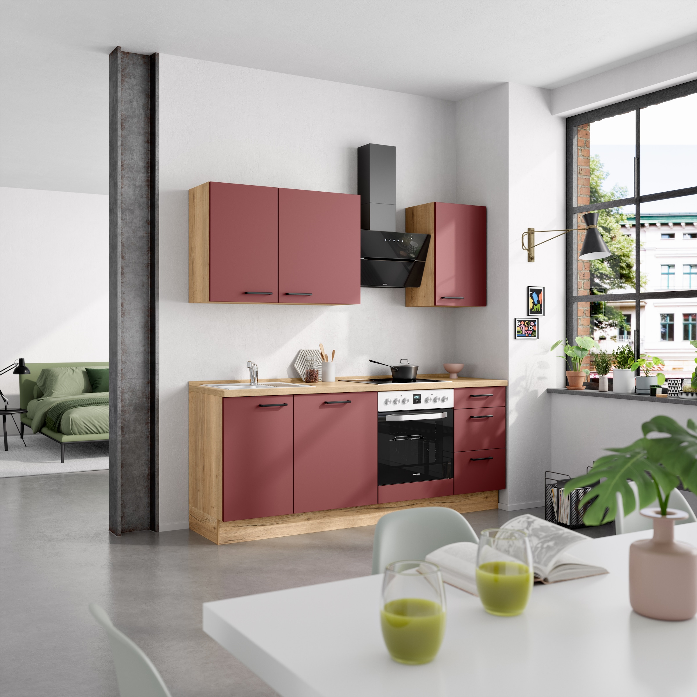 nobilia® Küchenzeile »"Easytouch II"«, vormontiert, Ausrichtung wählbar, Breite 210 cm, wahlw. mit E-Geräten