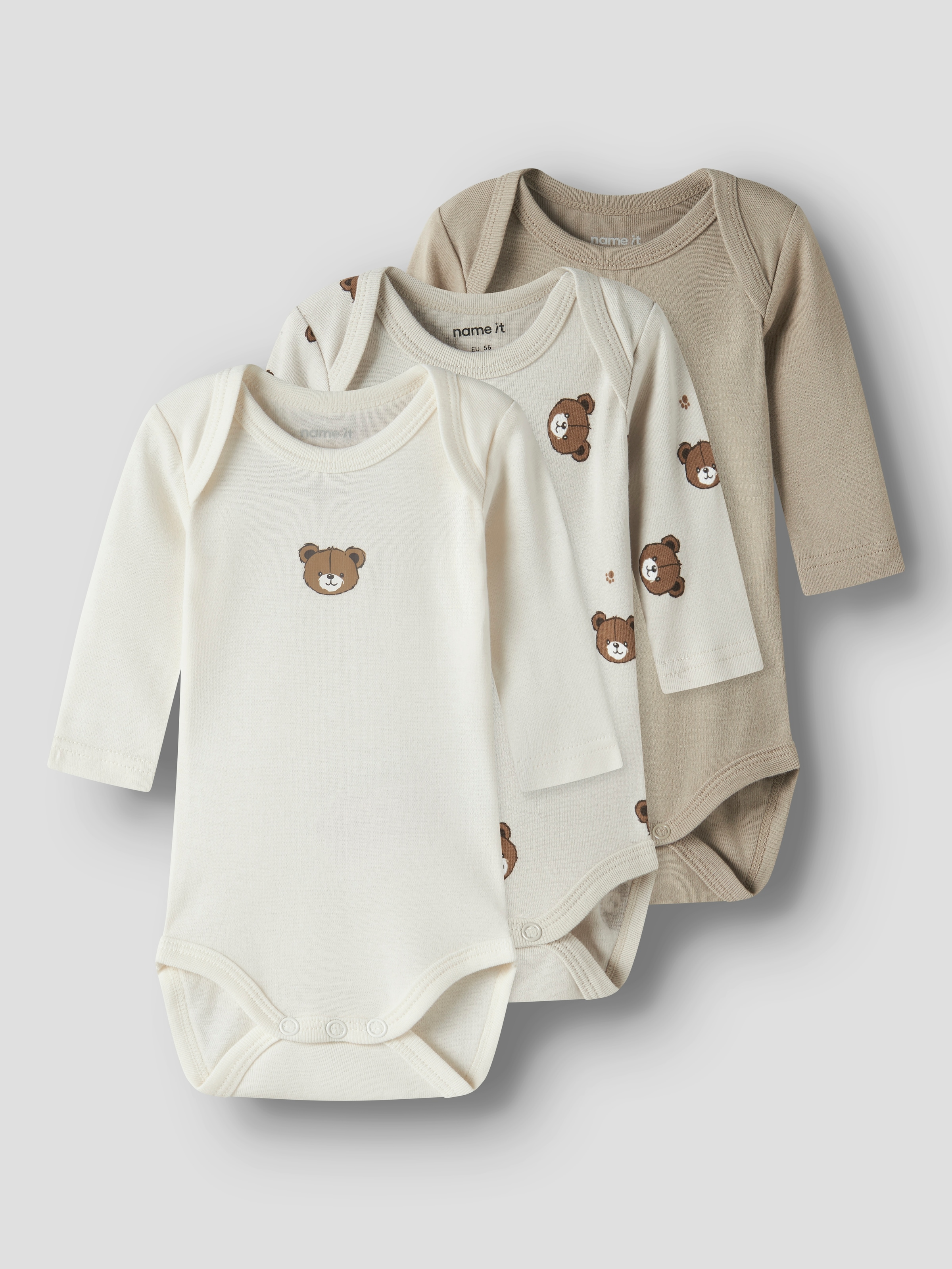 Name It Langarmbody "Nbnbody 3P Ls Pumice Bear Noos" Packung, 3 Tlg.