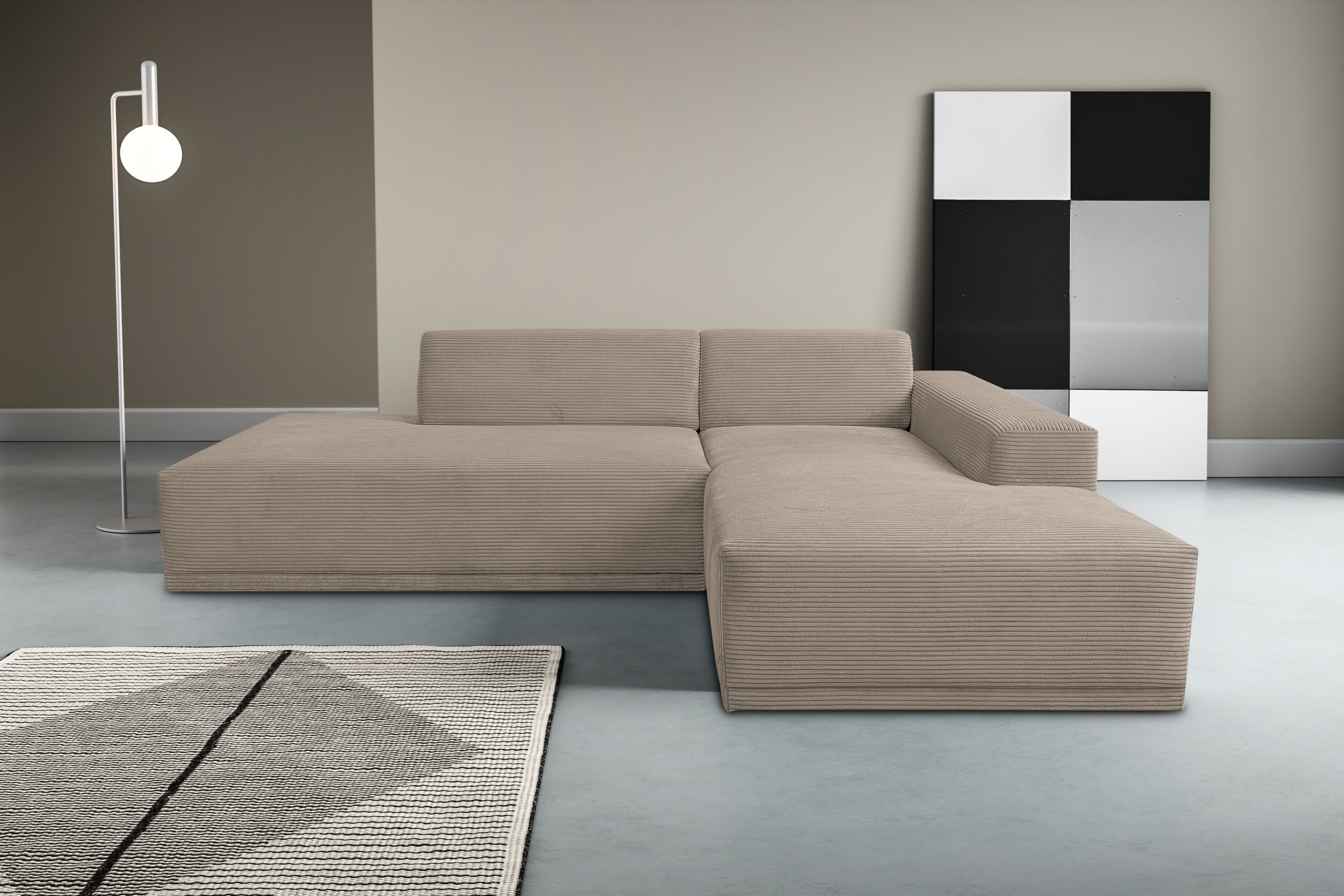 WERK2 Ecksofa "Apollo 264 x 188 cm modern und bequem" Cord, L-Form
