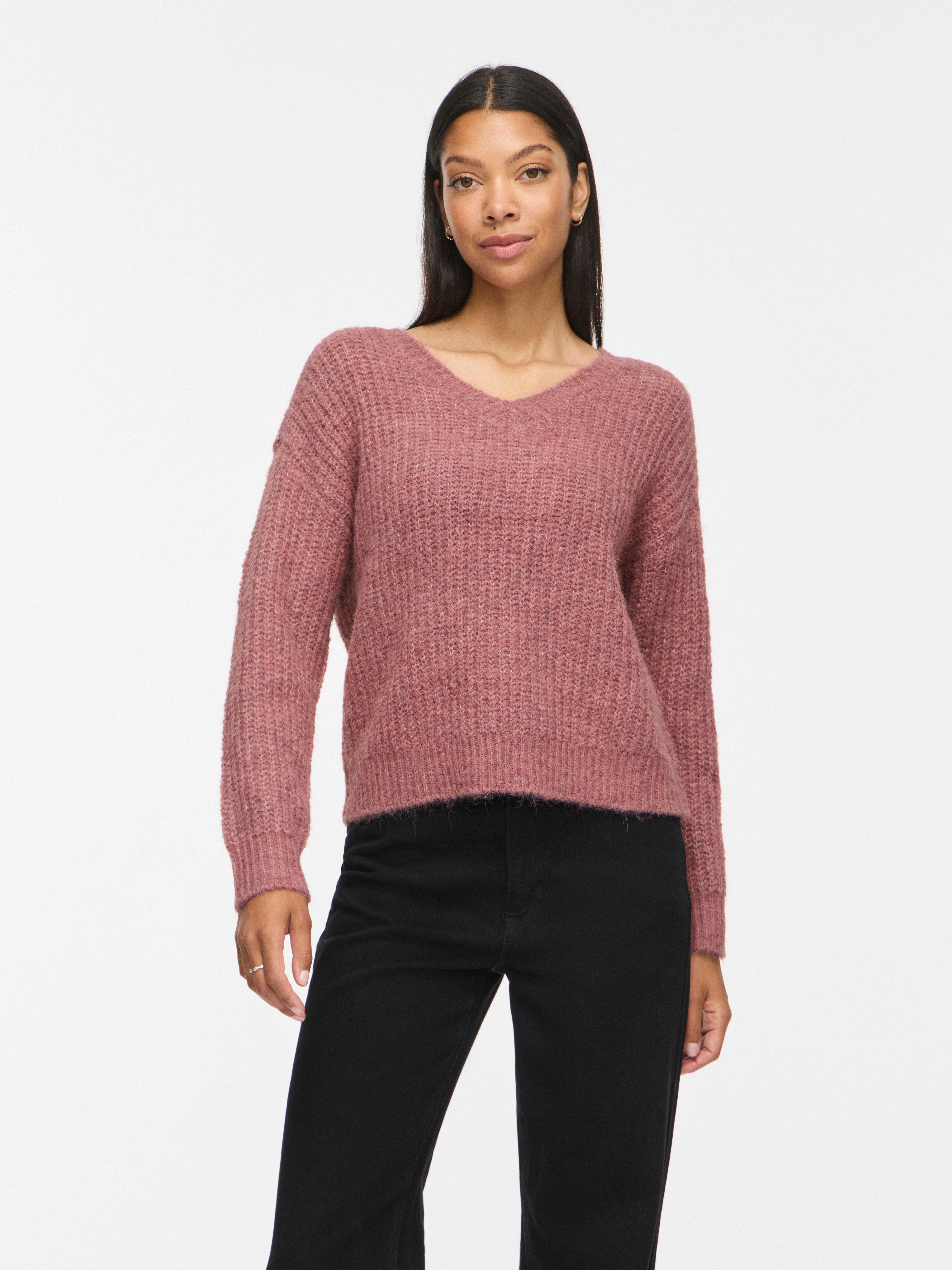 Vila "VILAMPE V-NECK L/S KNIT TOP-NOOS" Materialmix, regular fit
