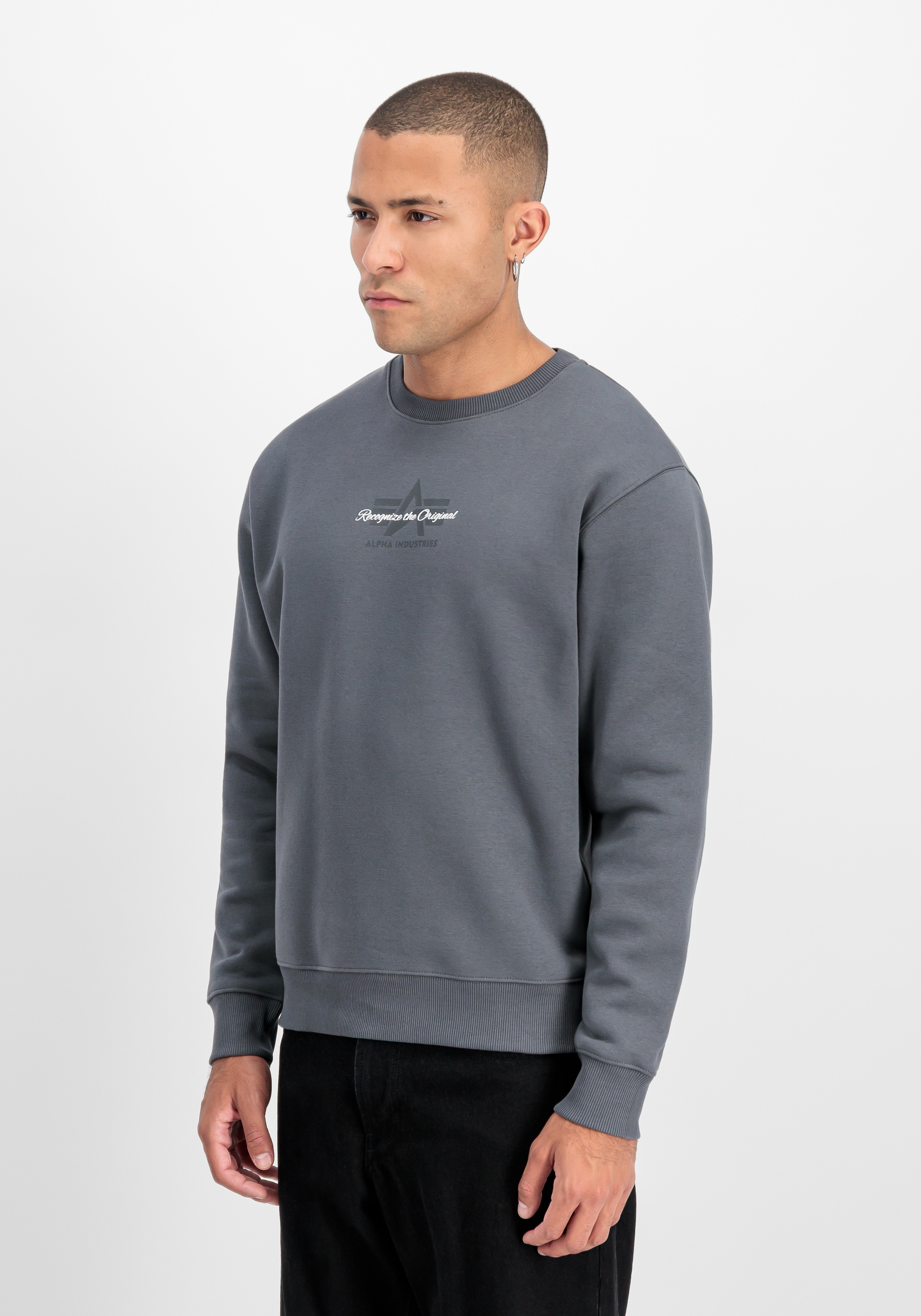 Sweater ALPHA INDUSTRIES "Foam ML Sweatshirt", Herren, Gr. XXL, grauschwarz, Obermaterial: 80% Baumwolle, 20% Polyester, regular fit, Sweatshirts Sweater 3