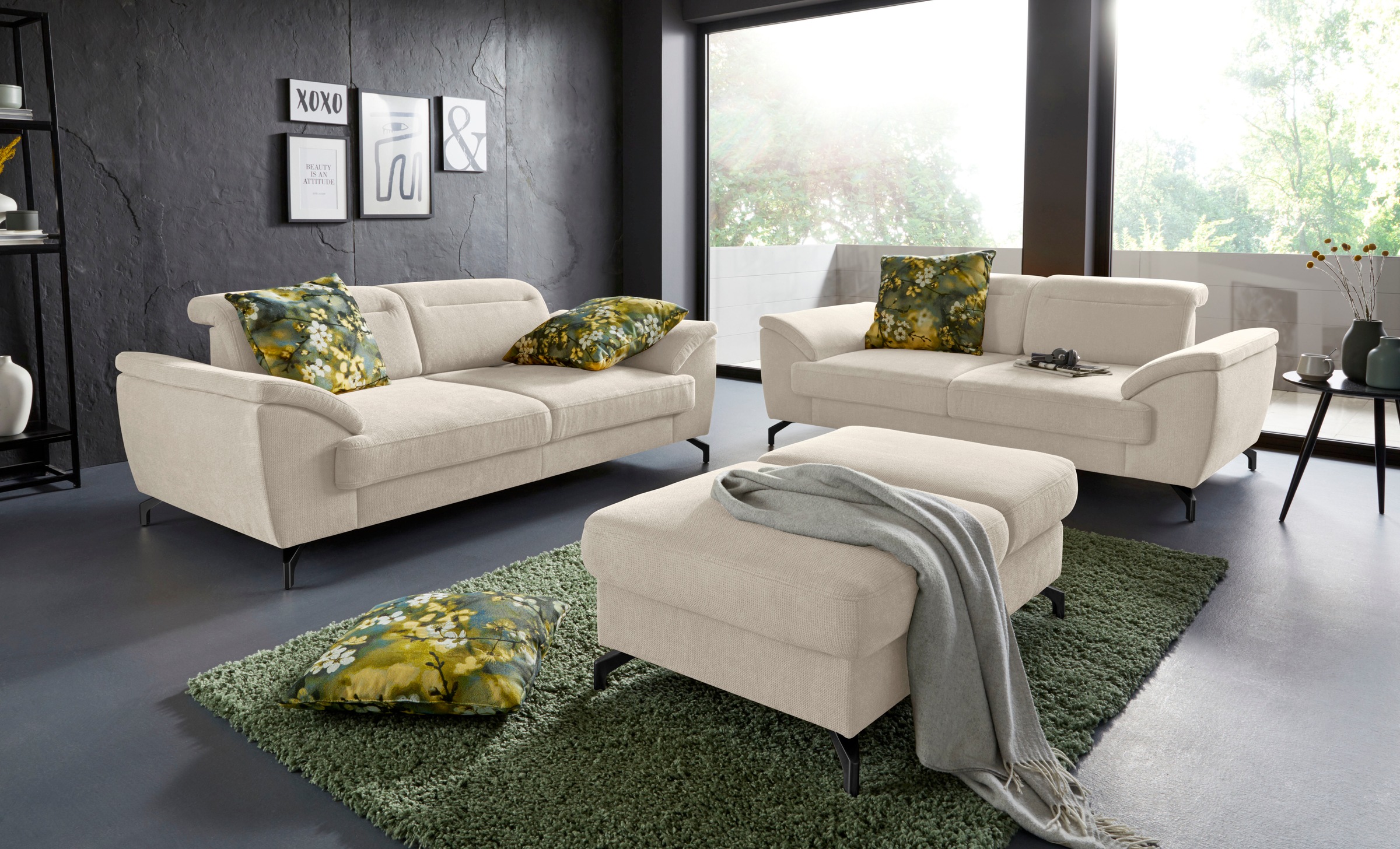 2-Sitzer SIT & MORE "Percy", beige (creme), B:197cm T:112cm, Sofas, Clog, 12 cm Fußhöhe, Sitztiefenverstellung, wahlweise Kopfteilverstellung 6