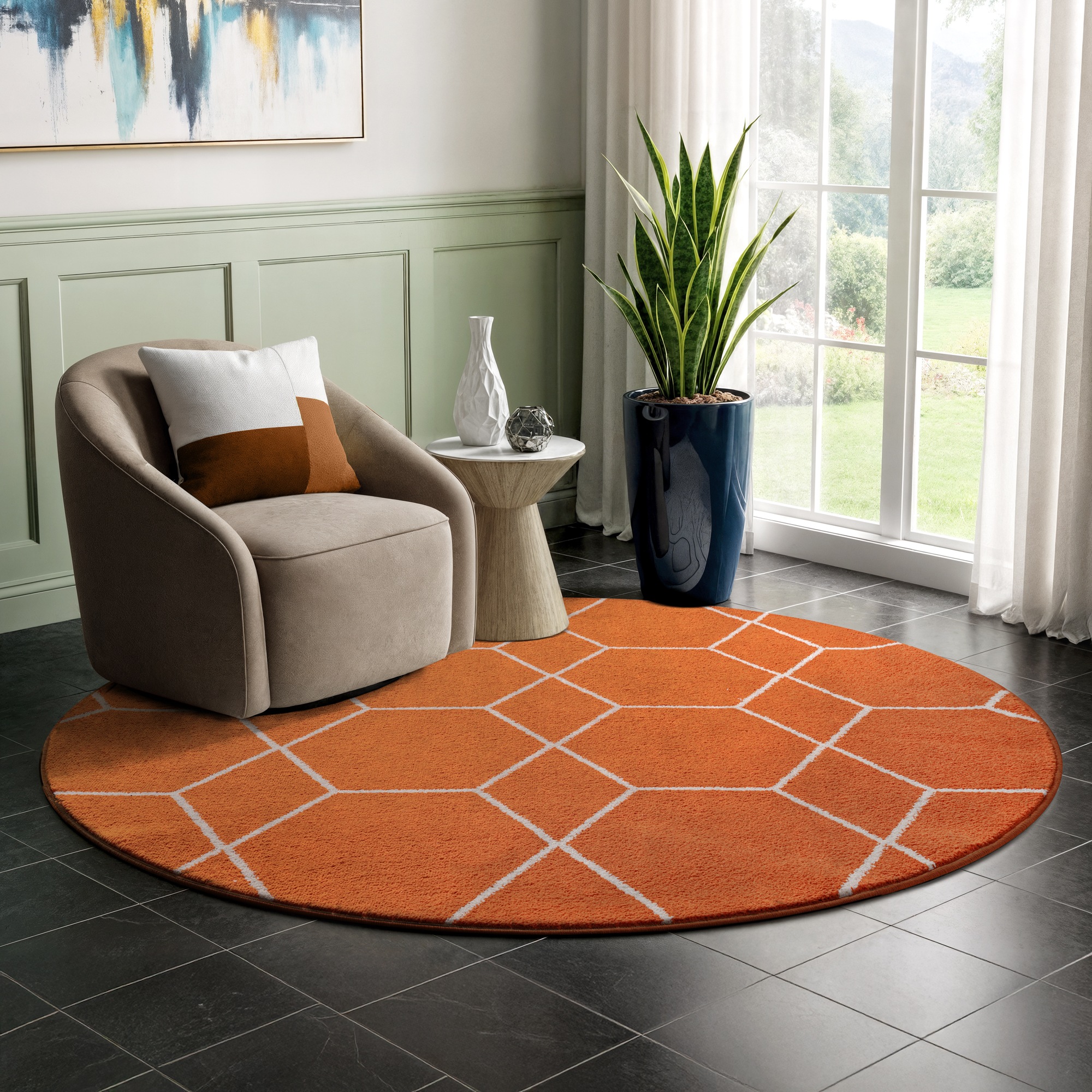 Teppich SANAT "Trellis", orange, H:10mm Ø:200cm, Kunstfaser, Teppiche, Teppich, Kurzflor, skandi, boho, auch als Läufer und in rund 2