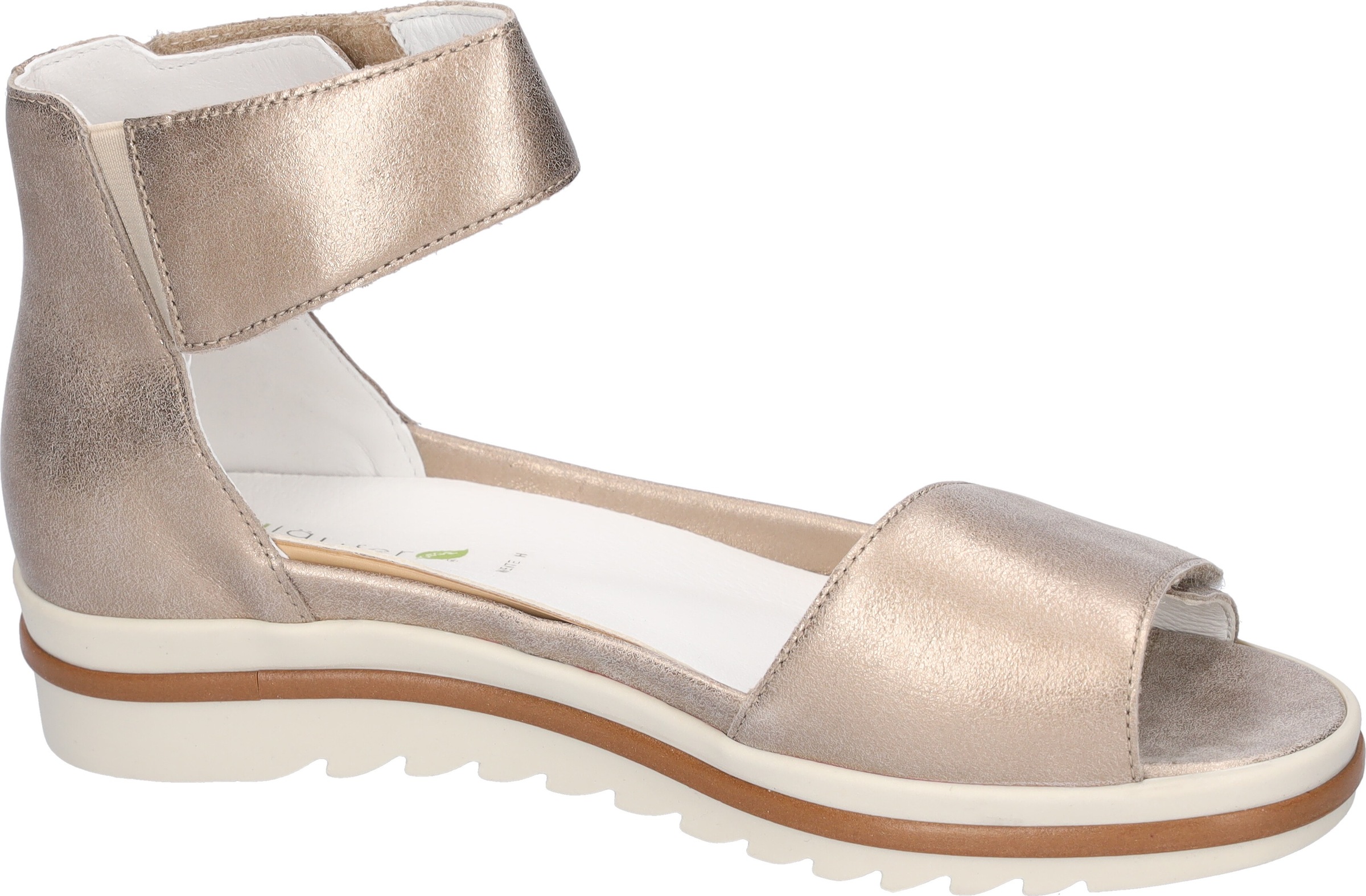 Sandale WALDLÄUFER "HAKURA", Damen, Gr. 8 (42), gold (goldfarben), Nappaleder, metallic, Schuhe Sandale, Sommerschuh, Sandalette, Keilabsatz, in Komfortweite H (= sehr weit) 3