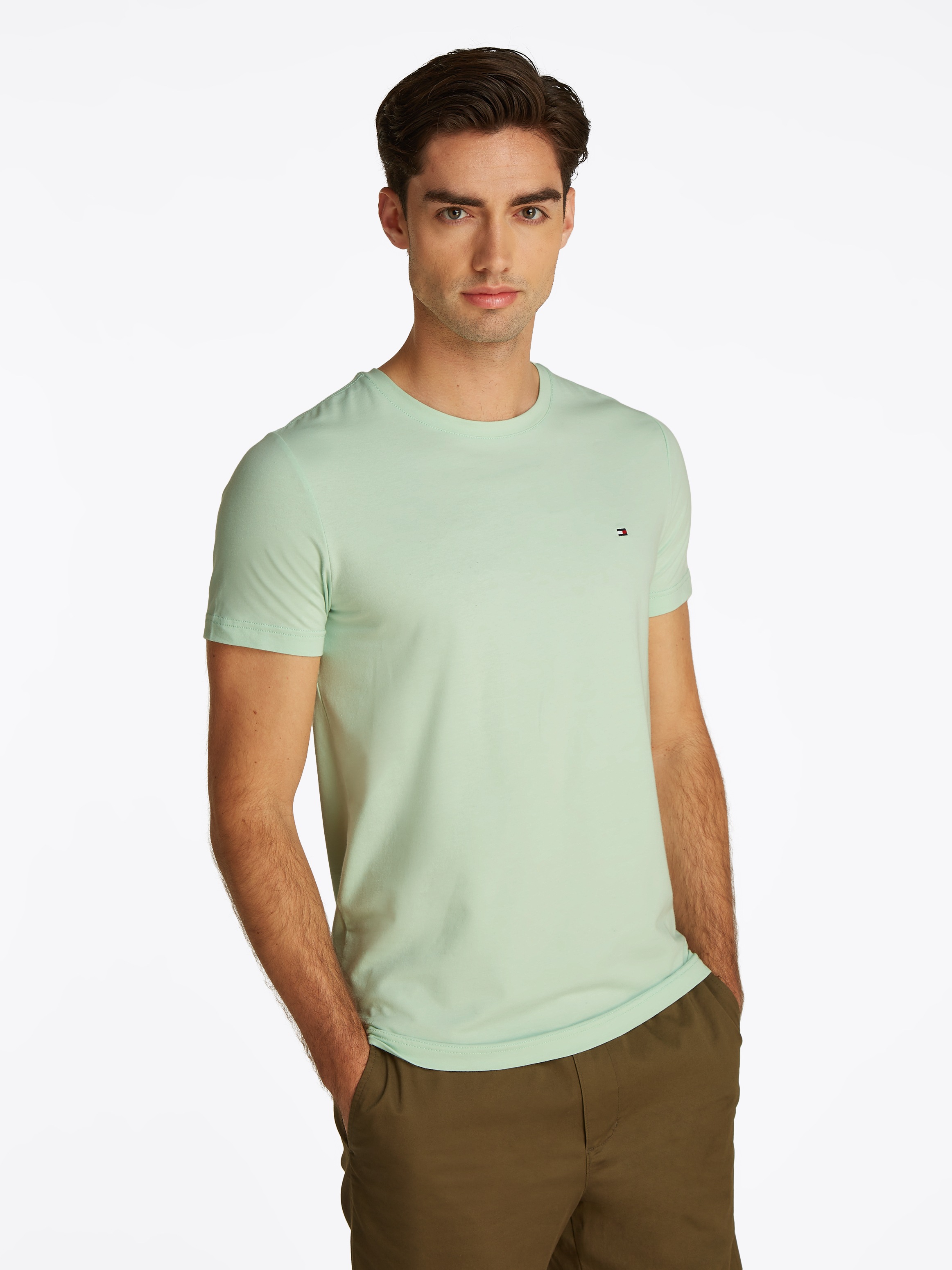 Tommy Hilfiger T-Shirt "STRETCH SLIM FIT TEE mit Rundhals und Logostickerei günstig online kaufen