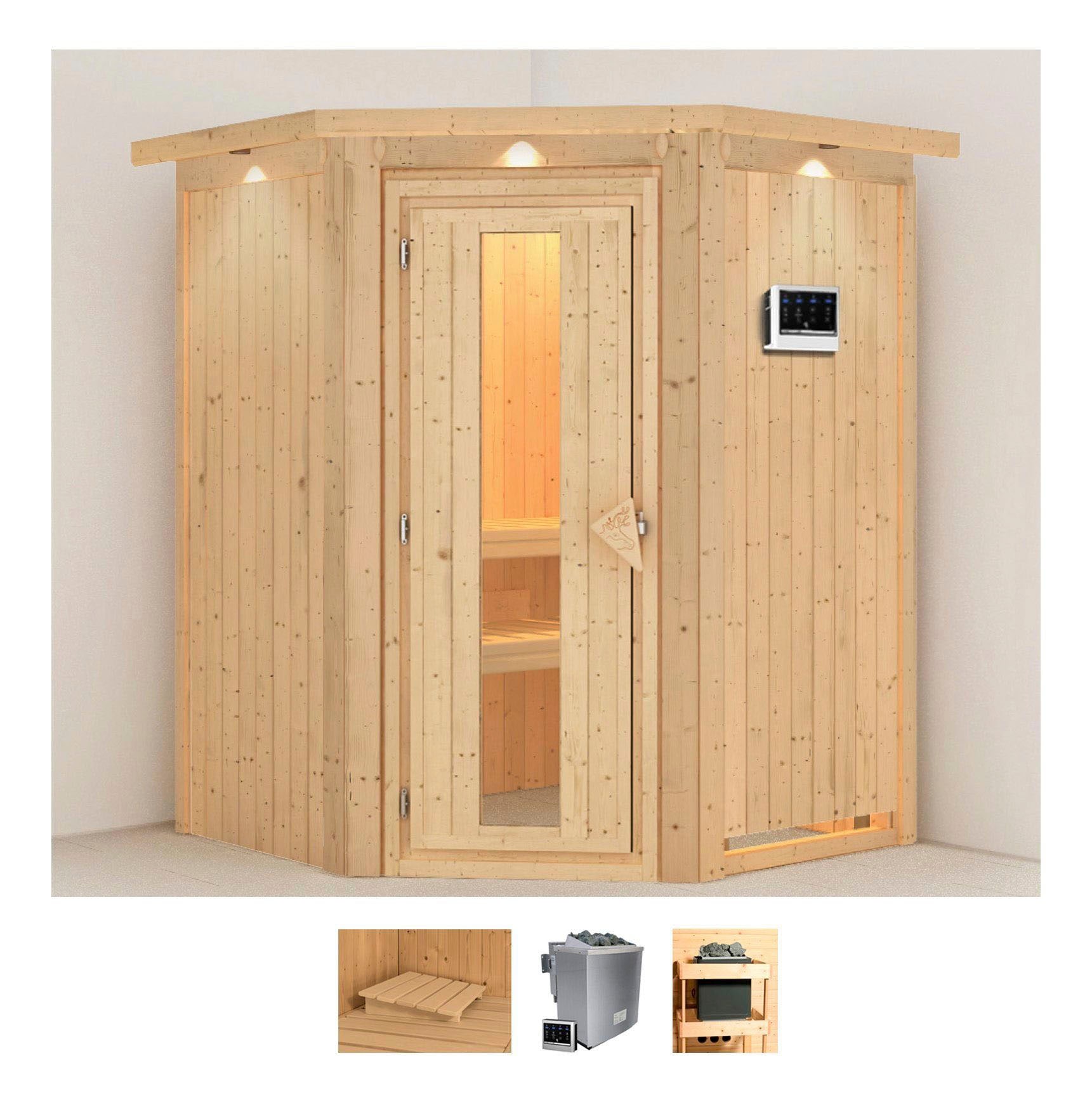 Karibu Sauna "Larin" Set, Ofen 9 kW Bio externe Strg easy
