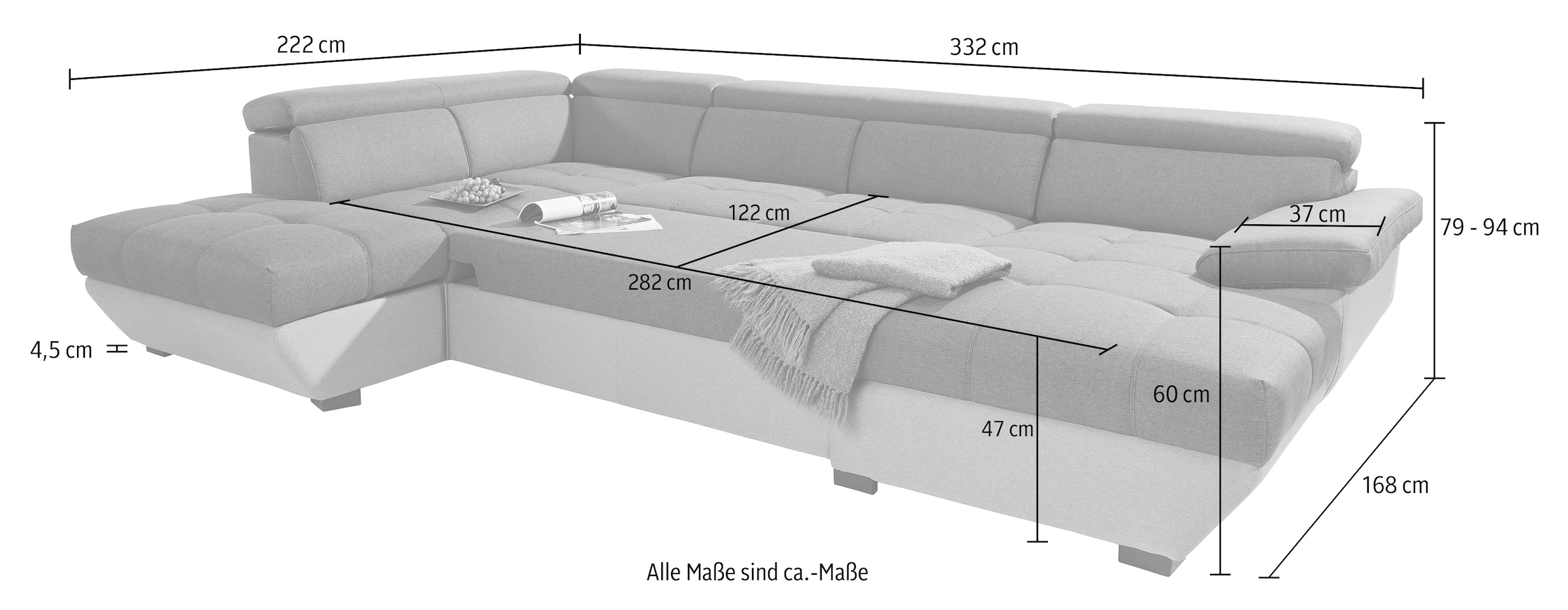 COTTA Wohnlandschaft »Speedway U-Form«, mit Kopfteilverstellung, wahlweise mit Bettfunktion & Bettkasten