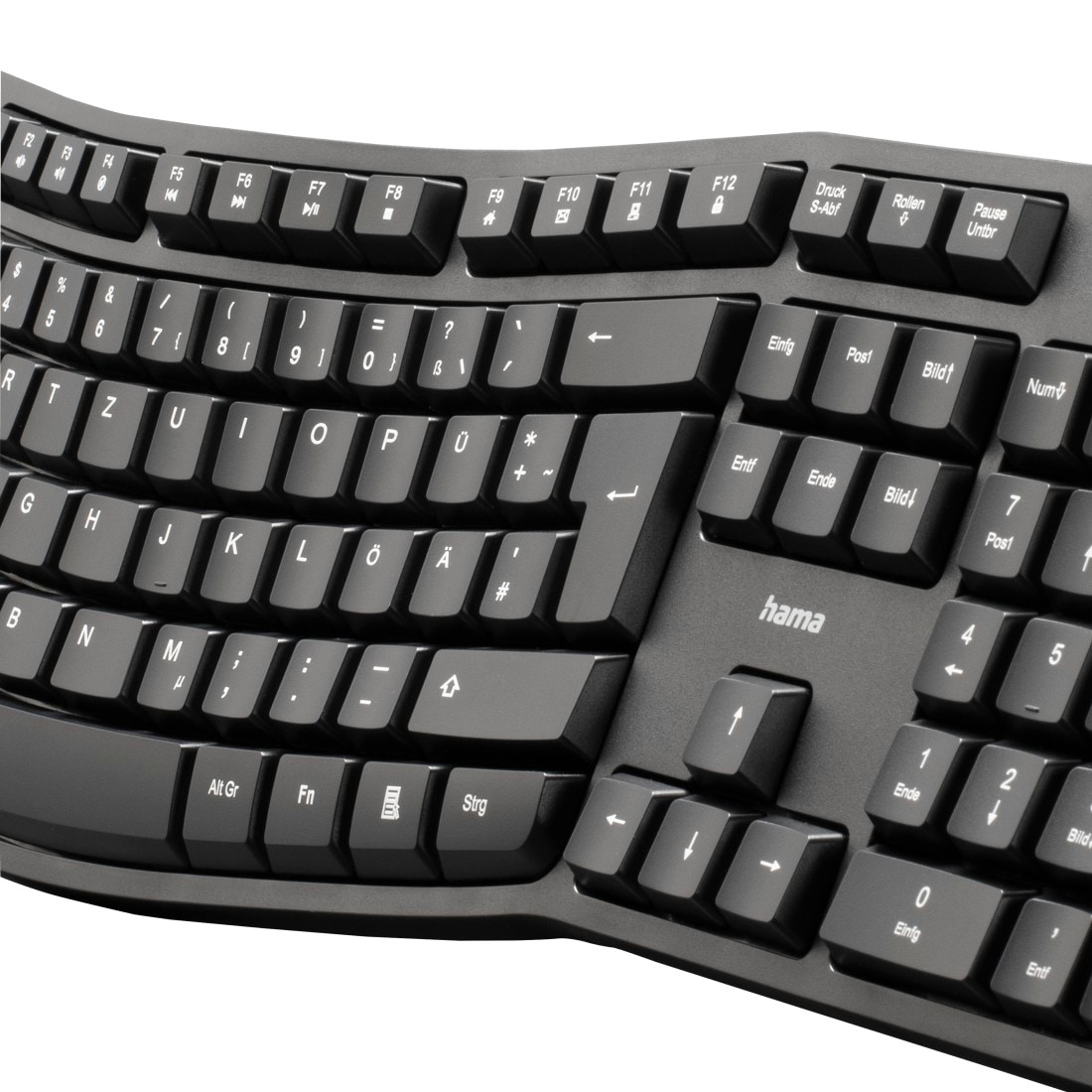 Hama ergonomische Tastatur »Ergonomische Tastatur "EKC-400", mit Handballenauflage, Schwarz«, (Antirutsch-Füße-ausklappbare Füße-ergonomische Form-Handgelenkauflage)