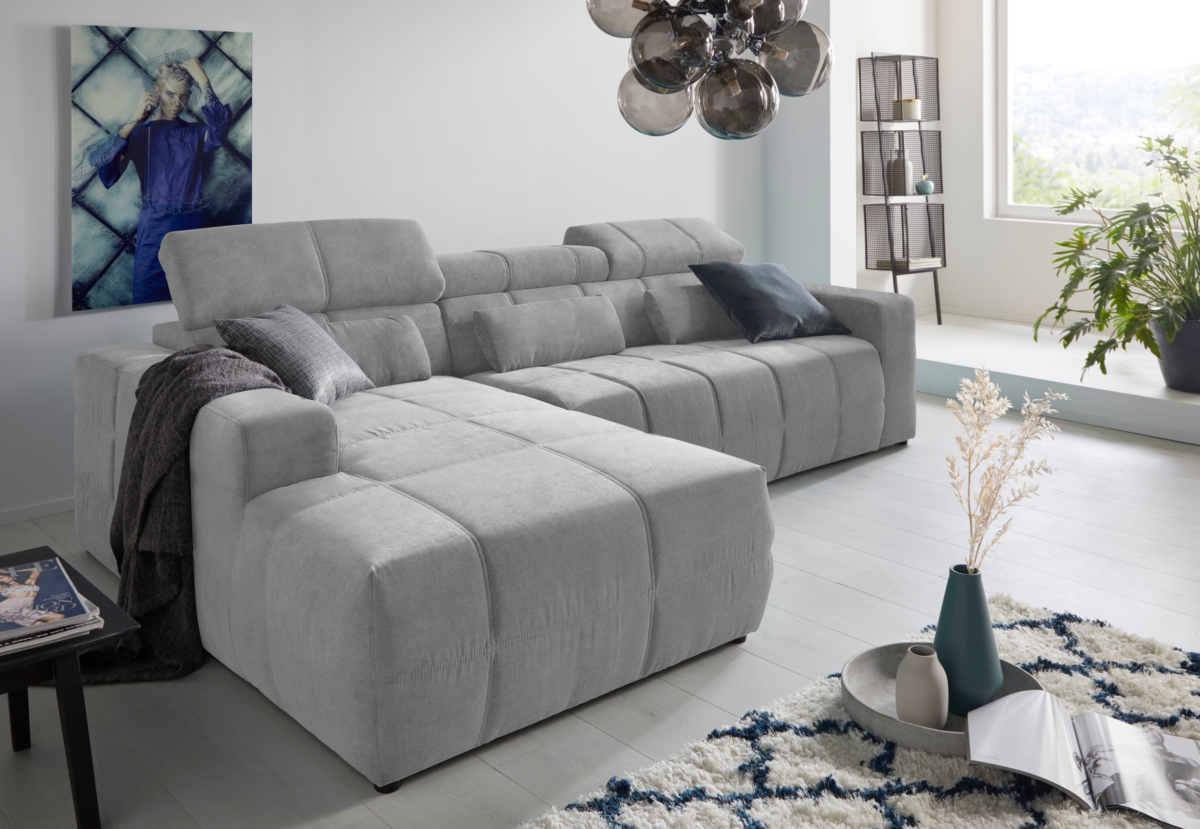 DOMO collection Ecksofa "BRANDON 289x177x80 cm, whlw. mit Sitztiefenverstellung, L-Form" mit Kopfteilverstellung, wahlweise Sitztiefenverstellung, L-Form