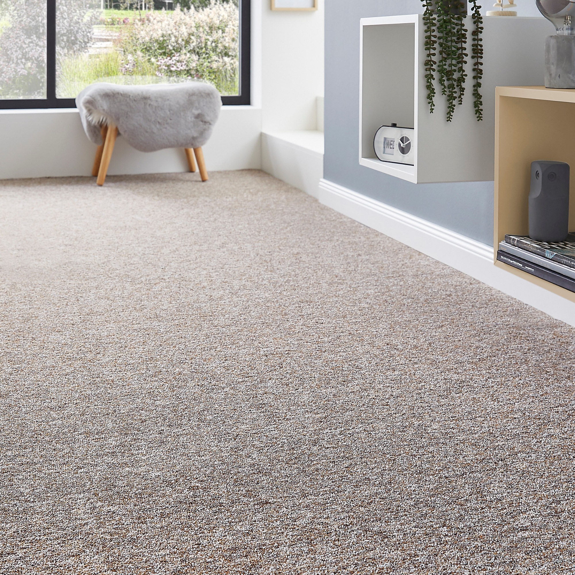 Teppichboden ANDIAMO "Gambia, Feinschlinge, Gesamthöhe 7,2 mm, Made in Belgium", beige, B:500cm L:350cm, Kunstfaser, Teppiche, meliert, Breite 400 cm oder 500 cm, strapazierfähig, pflegeleicht