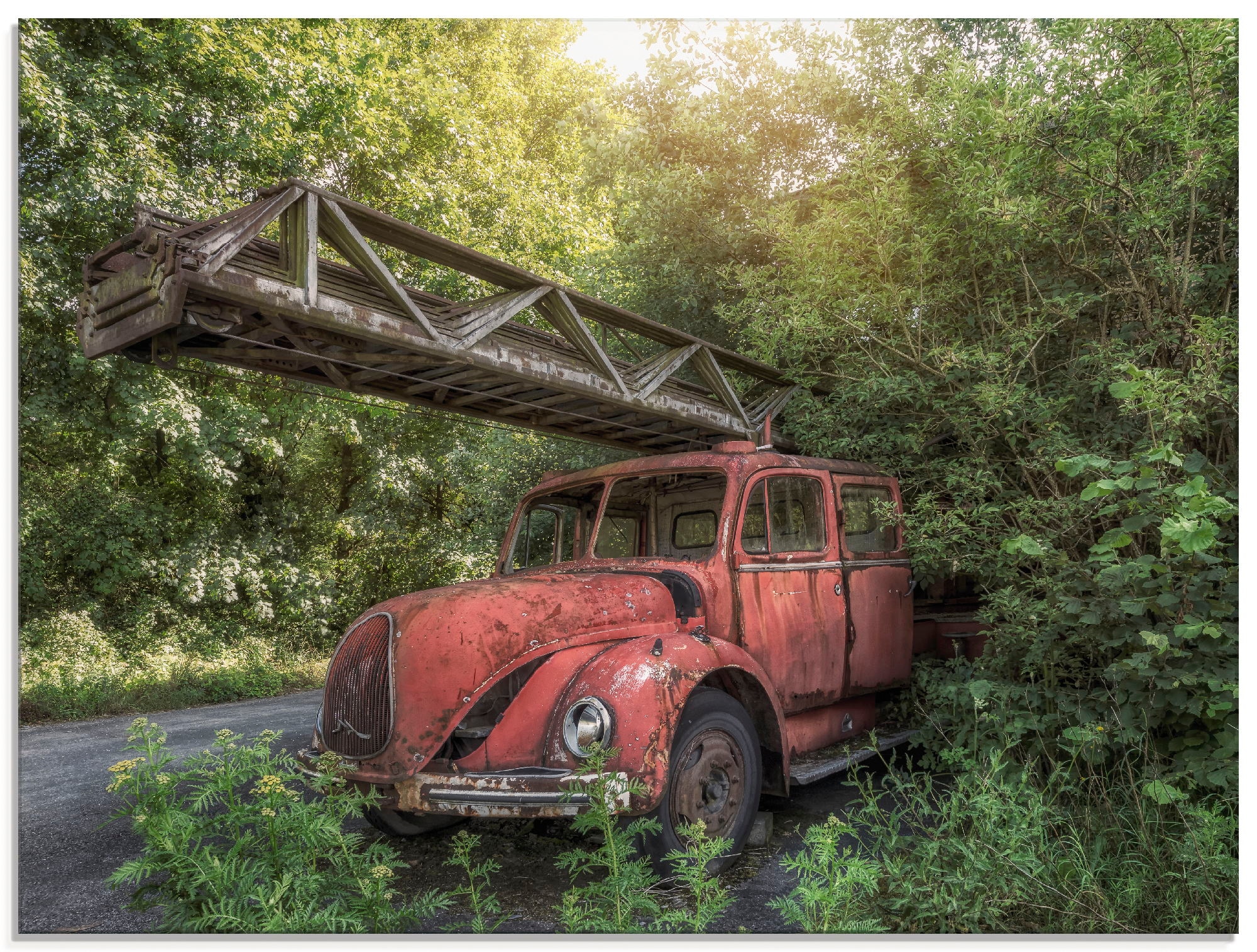 Artland Glasbild »Rostlaube Feuerwehrauto«, Auto, (1 St.), in verschiedenen Größen