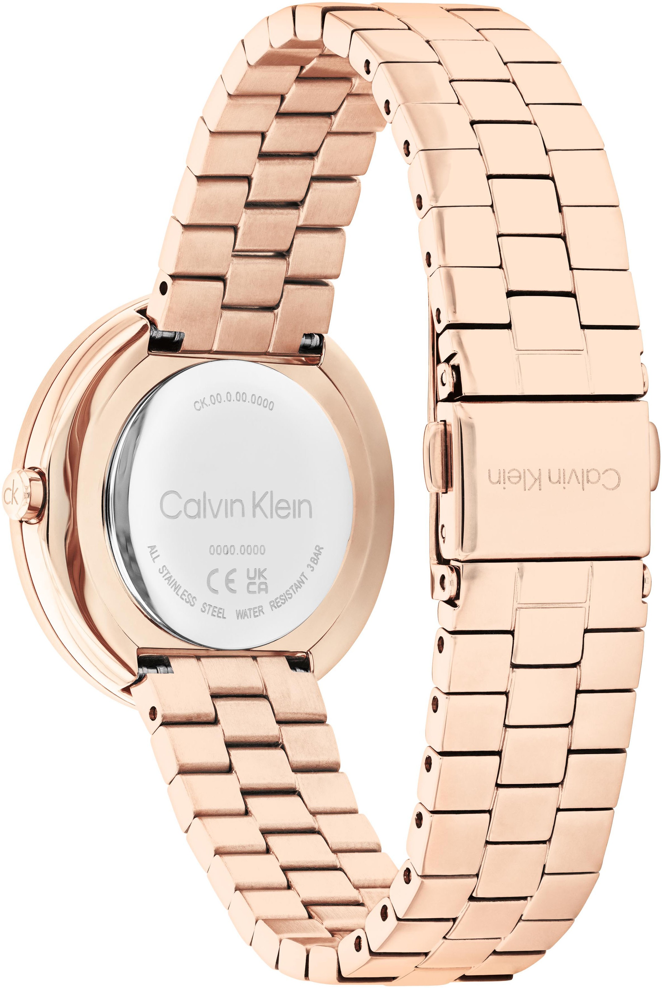 Calvin Klein Quarzuhr »Twisted Bezel«, Armbanduhr, Damenuhr, Edelstahlarmband, analog, Glassteine