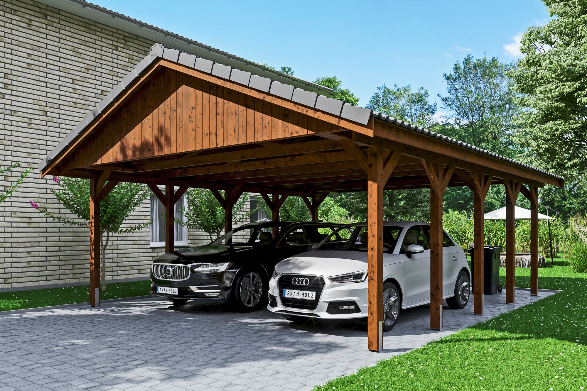 Skanholz Doppelcarport »Wallgau«, Nadelholz, 530 cm, Nussbaum, mit Dachlattung