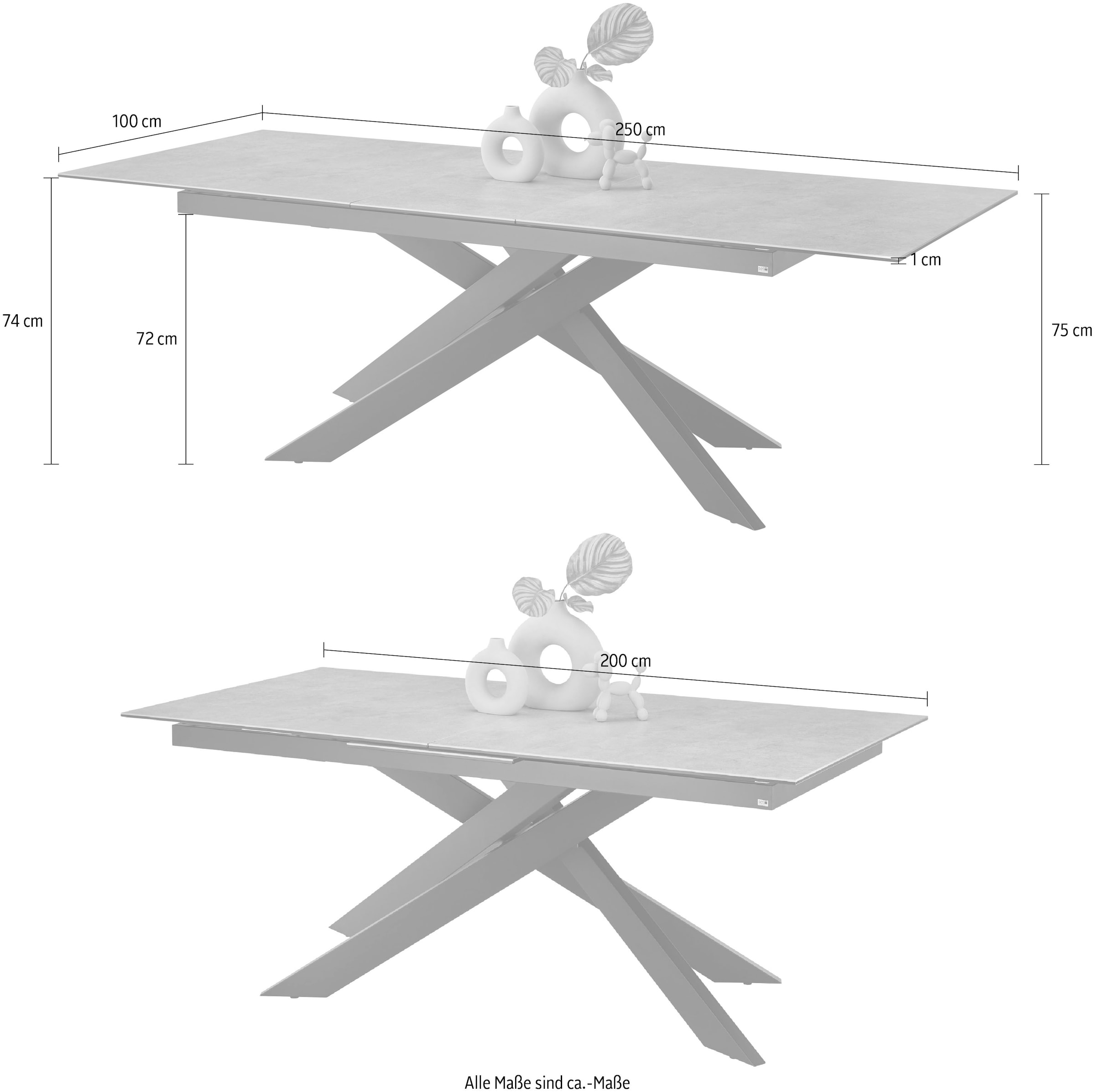 set one by Musterring Esstisch »Baltimore«, Platte aus Glas-Keramik, ausziehbar, Kreuzfuß schwarz, Länge 200-250cm