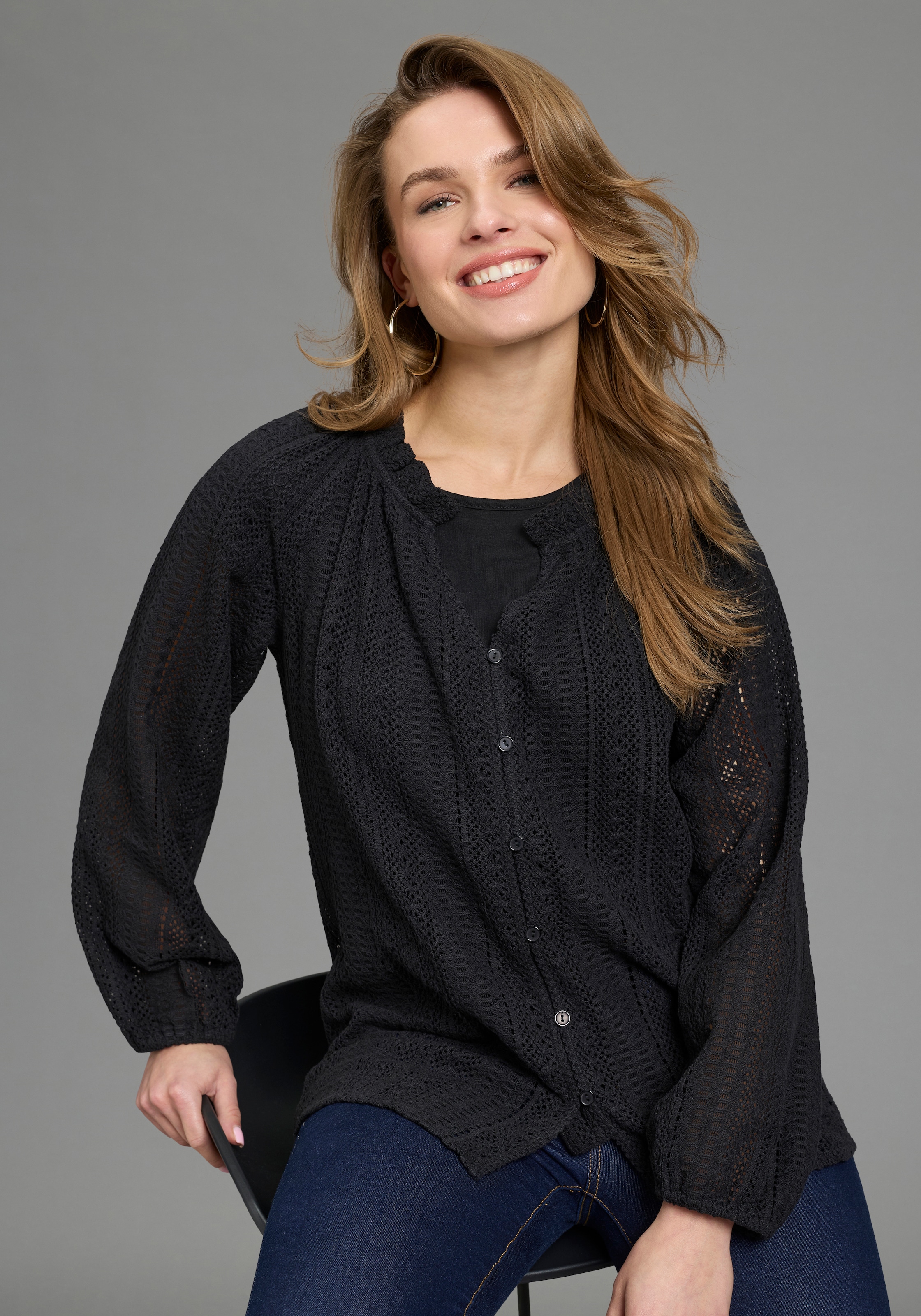 Laura Scott Shirtbluse in Häkeloptik, aus Baumwolle günstig online kaufen