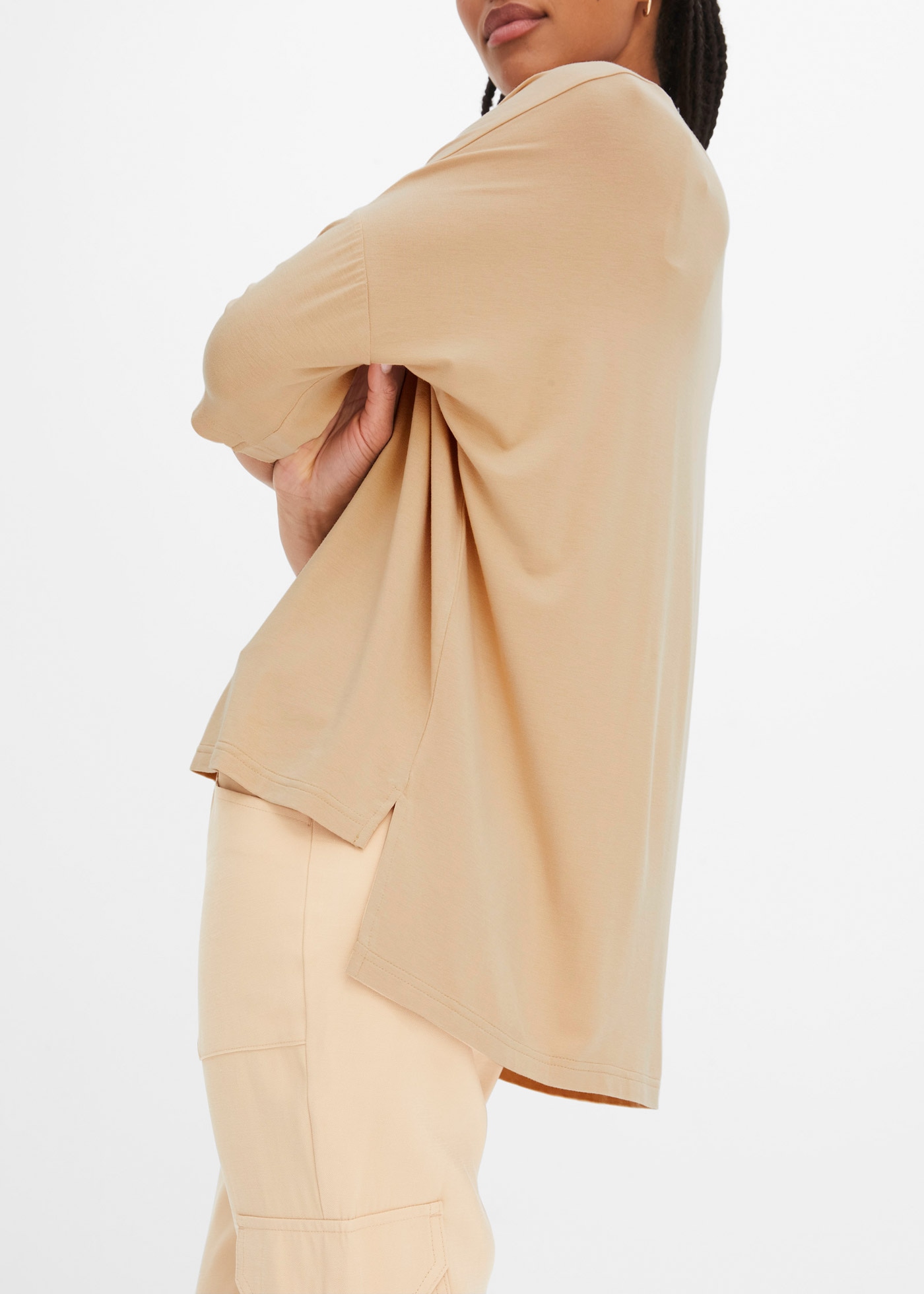 bonprix T-Shirt Oversize-Passform, 3/4-Ärmel, U-Boot Ausschnitt