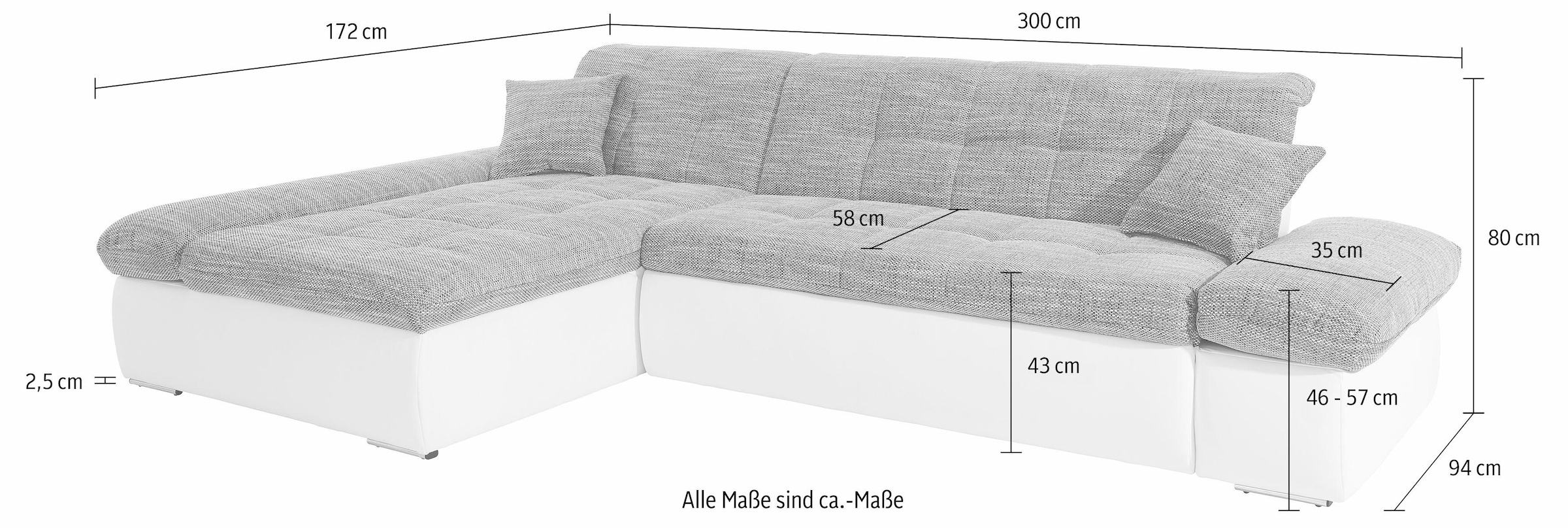 DOMO collection Ecksofa »Moric Schlafsofa B/T/H 300/172/80 cm, auch in Cord, L-Form«, XXL-Format, wahlweise auch mit Bettfunktion und Armverstellung