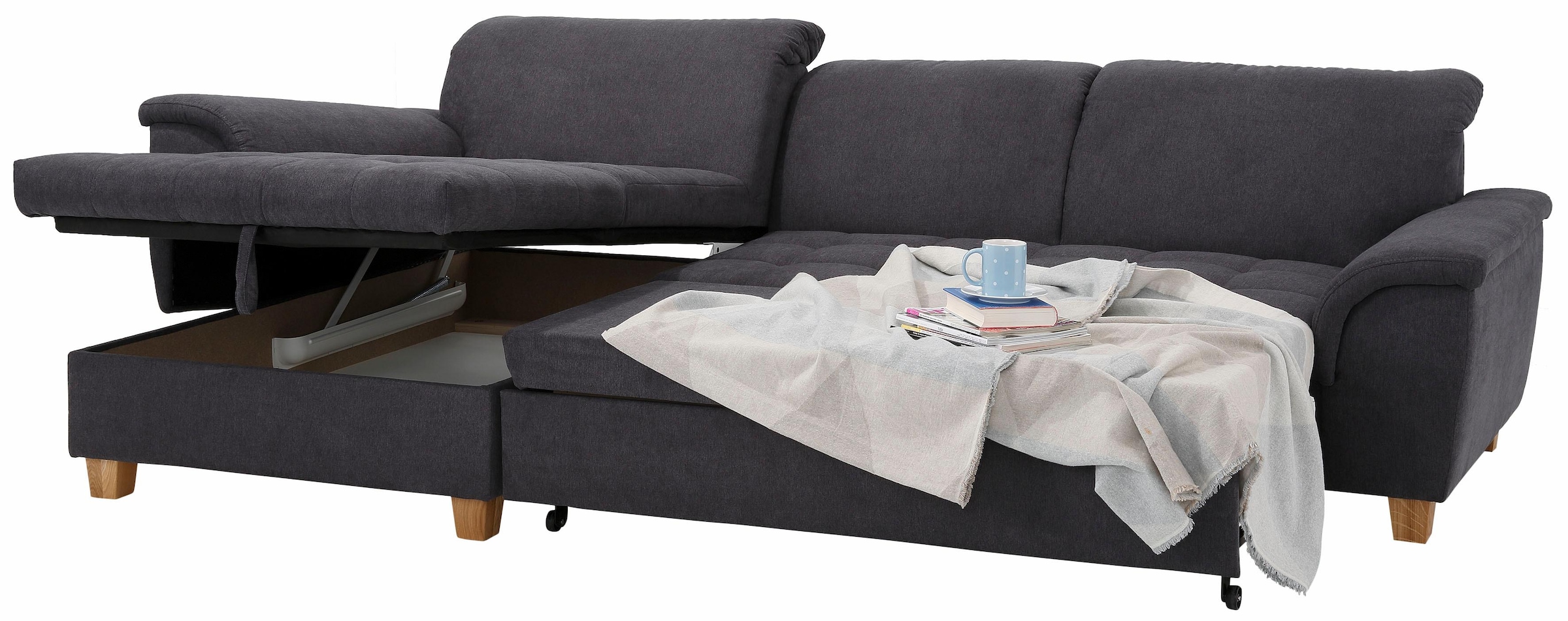 Home affaire Ecksofa »Lyla L-Form«, mit Recamiere, wahlweise mit Rückenfunktion und zusätzlich mit Bett