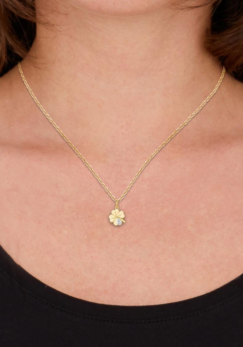 Kettenanhänger AMOR "Kleeblatt", gold (gelbgoldfarben, weißgoldfarben, wweiß), Schmuckanhänger, Damen, Diamanten Gelbgold 585, 0,59 g, Diamanten, Gelbgold 585, Kettenanhänger, mit Diamant 8