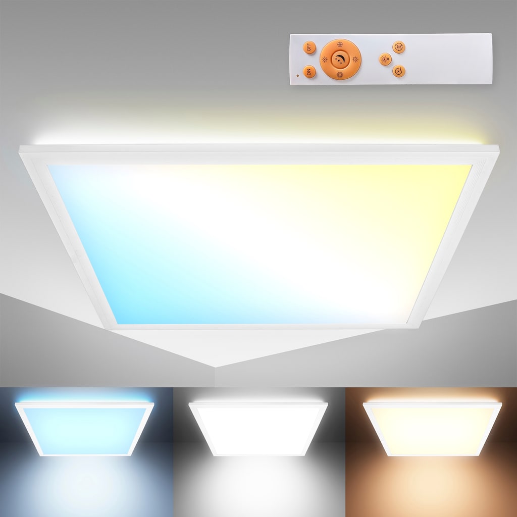 B.K.Licht LED Deckenleuchte,  mit Fernbedienung und Hintergrundbeleuchtungseffekt, 1 x LED-Platine 16 Watt, 1.600lm, dimmbar 3.000 - 6.500K