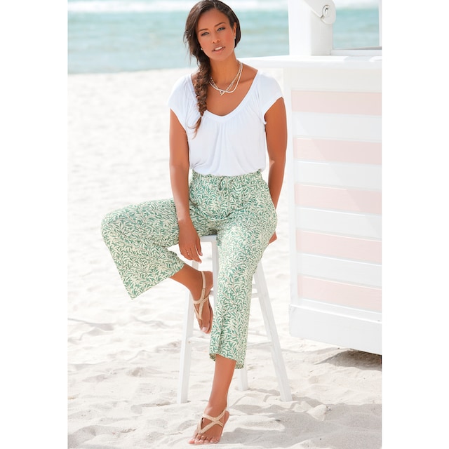 Beachtime Culotte, (mit Bindegürtel), mit Blätterdruck online kaufen | BAUR