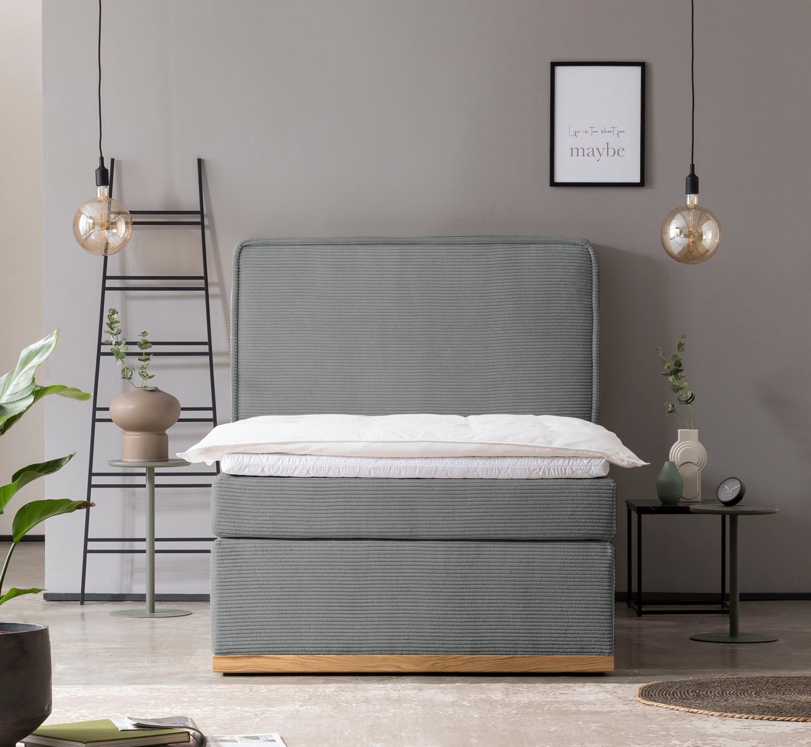 Home affaire Boxspringbett »SHERWOOD Hotelbett, Polsterbett«, Hochwertiger Cord,weiche Velours-Struktur, mit Topper, Eiche