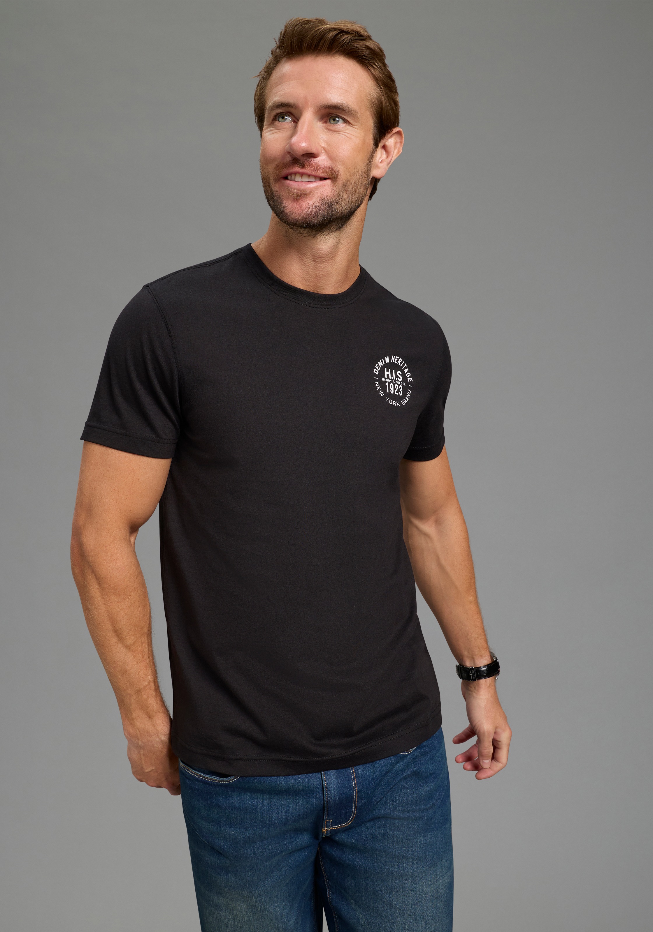 H.I.S T-Shirt Packung, 3er-Pack, 3 tlg. schmal geschnitten, bedrucktes Desi günstig online kaufen