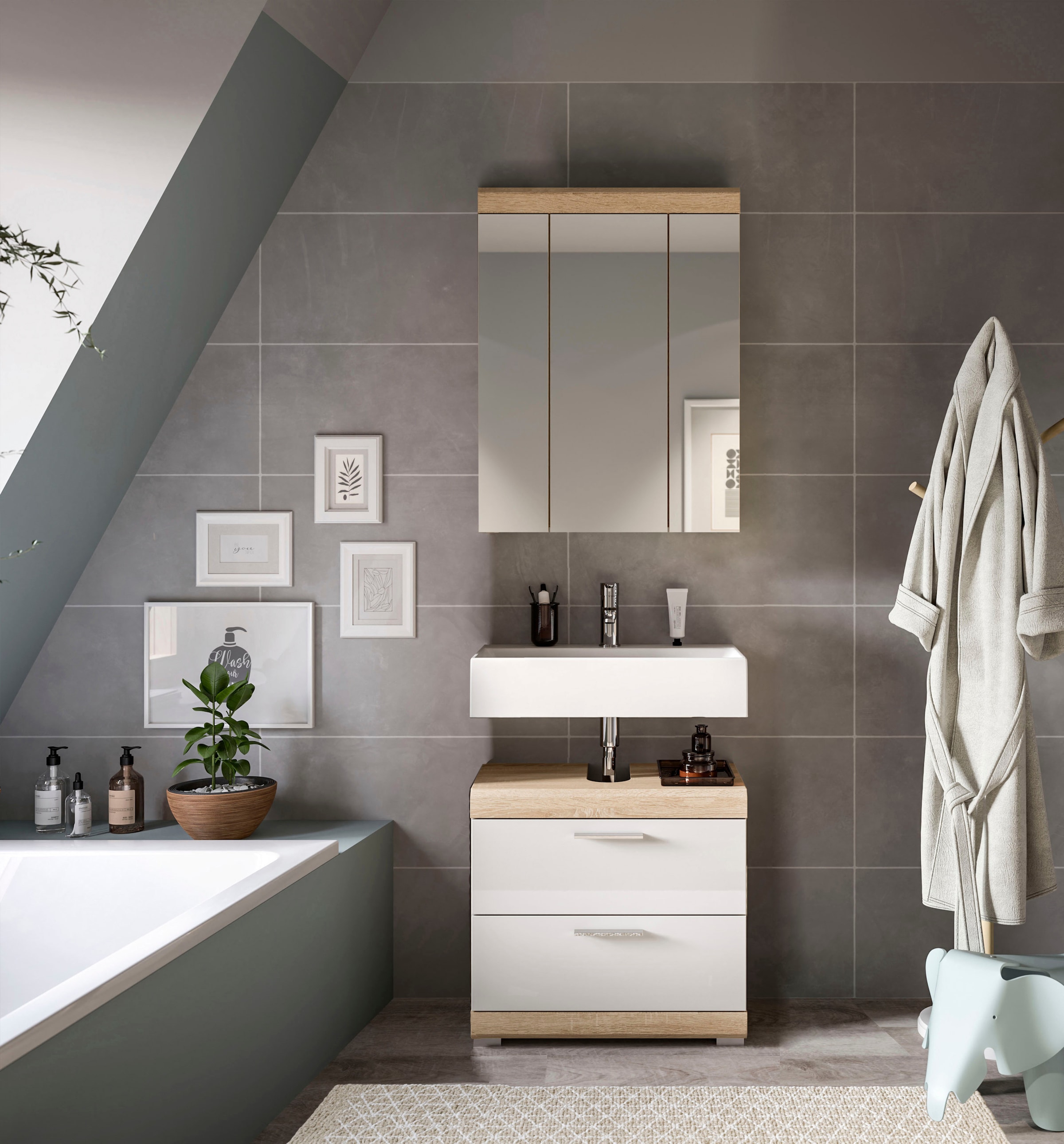 welltime Badmöbel-Set »SIENA, 2 tlg., bestehend aus: Waschbeckenunterschrank, Spiegelschrank« Set, TOPSELLER!, 2 Stk. tlg.