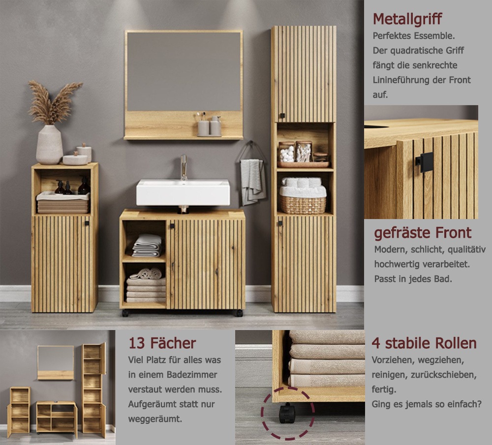 welltime Badmöbel-Set "Amrum Waschbeckenunterschrank Spiegel Hochschrank Ba günstig online kaufen