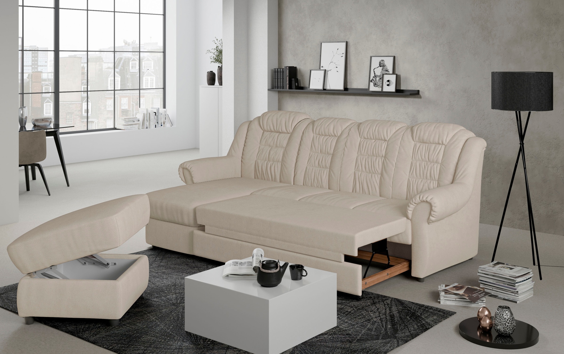 Home affaire Ecksofa »Boston L-Form«, mit hoher Rückenlehne, wahlweise mit Bettfunktion