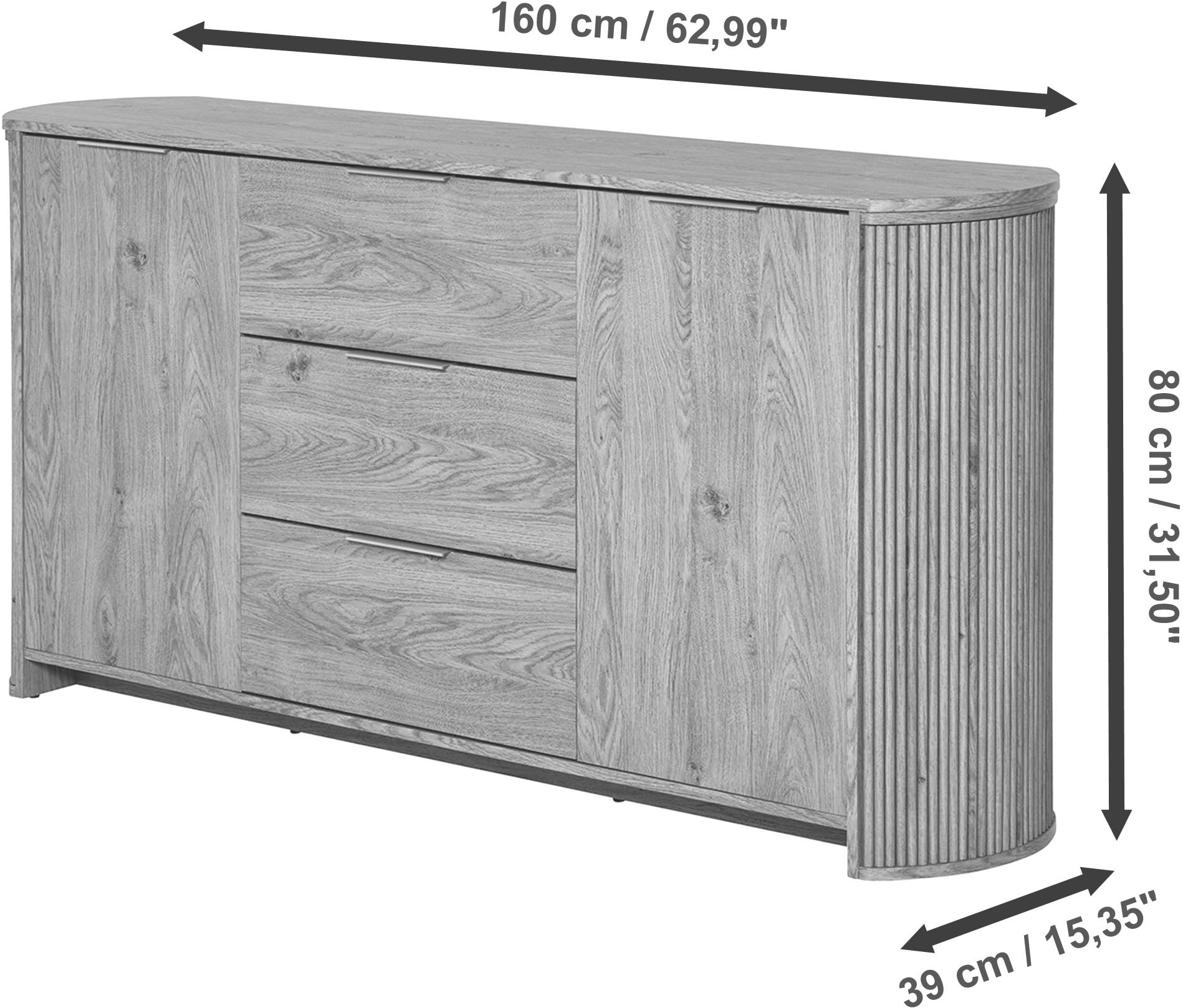 Jahnke Sideboard »MOON SB 160«, (1 St.), Sideboard, 2 Türen & 3 Schubladen, abgerundet, Breite ca. 160 cm