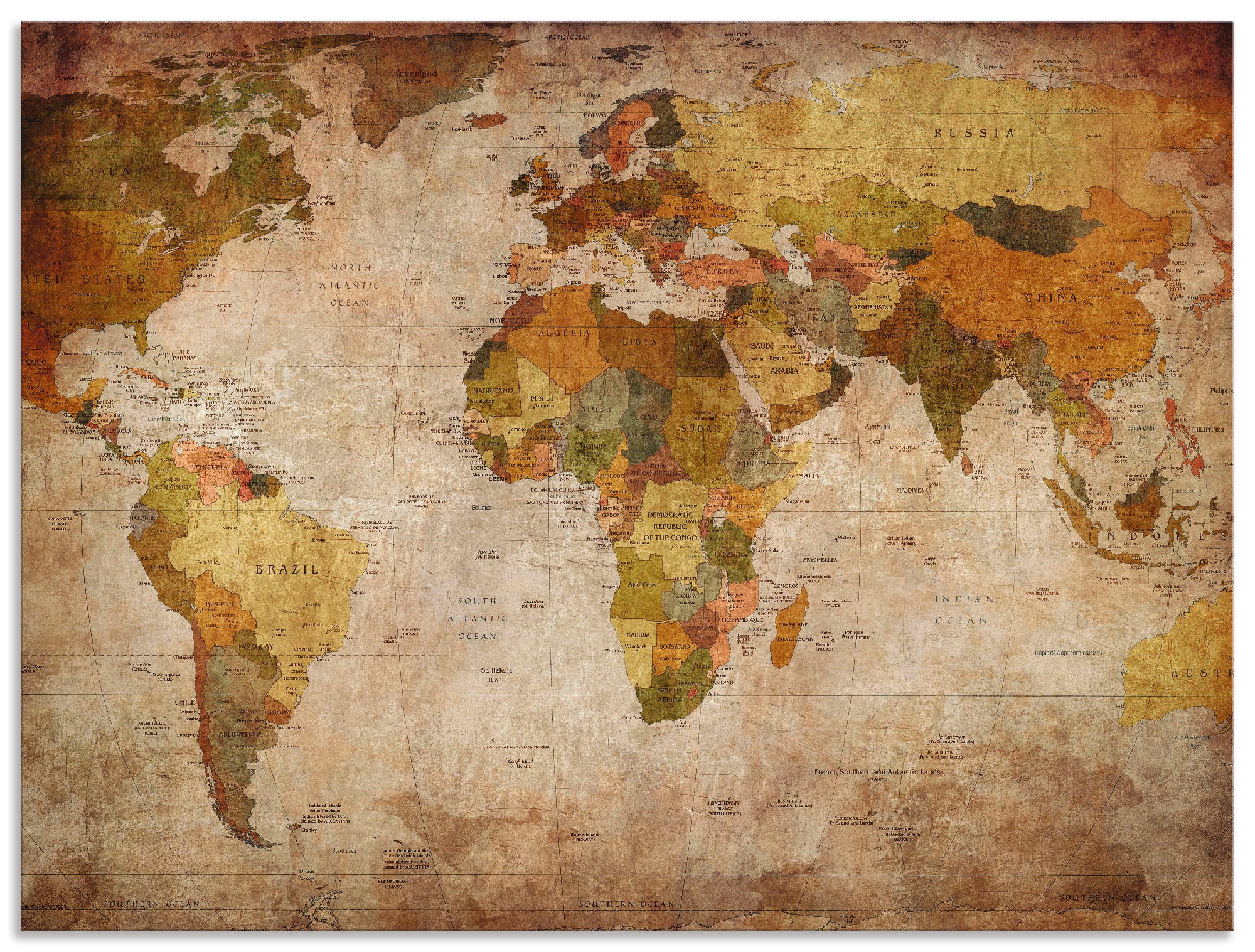 St.), kaufen Wandaufkleber (1 Poster Alubild, versch. Größen Landkarten, in oder Leinwandbild, »Weltkarte«, als Wandbild Artland | BAUR