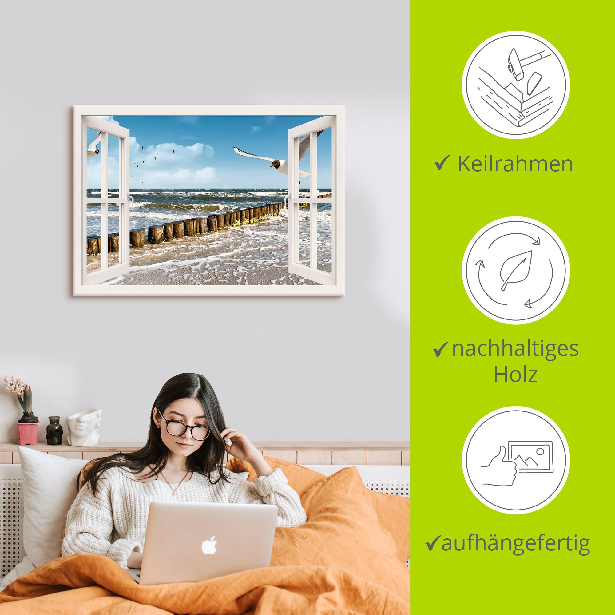 Artland Wandbild »Fensterblick - Ostsee«, Fensterblick, (1 St.), als Leinwandbild, Poster, Wandaufkleber in verschied. Größen