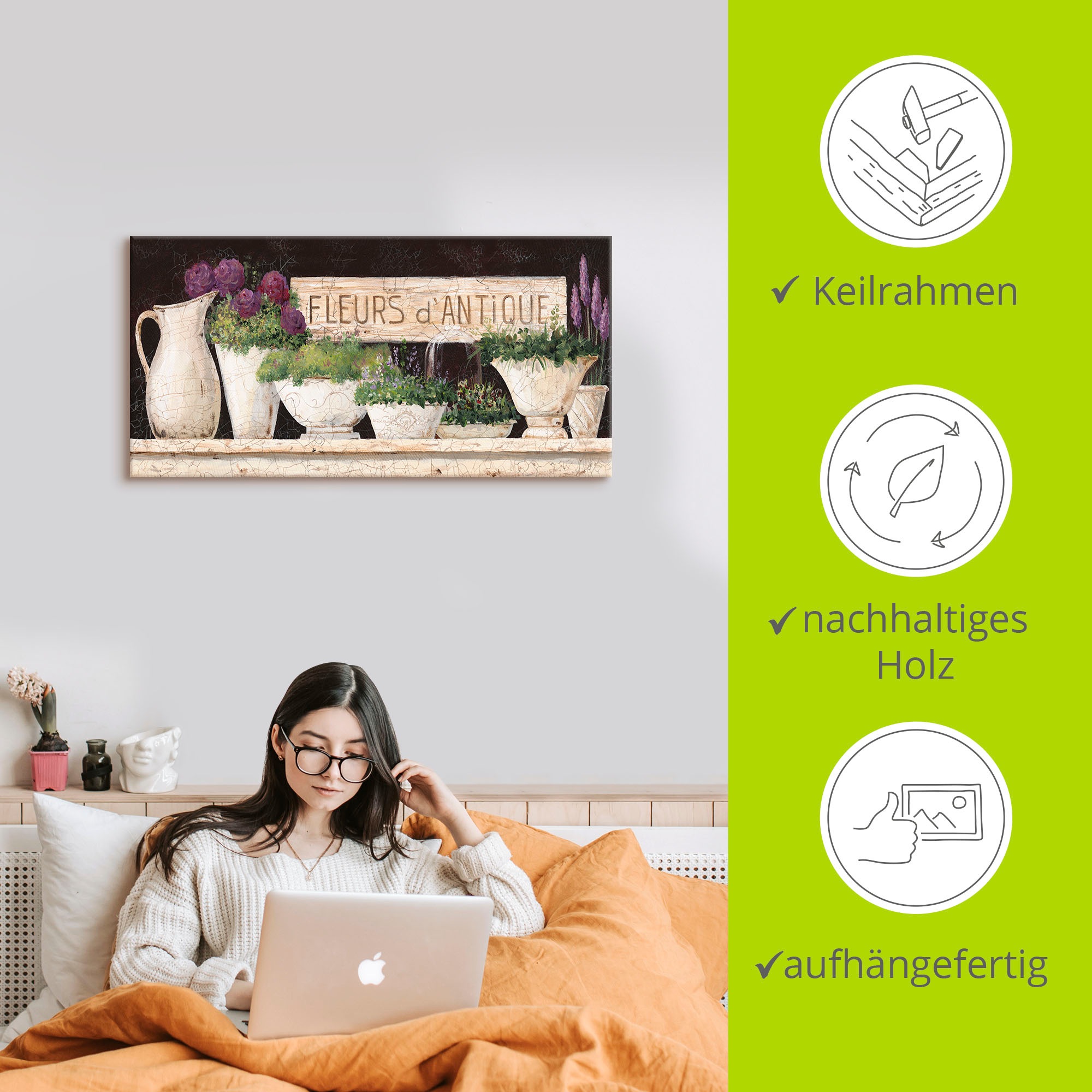 Artland Wandbild »Antike Blumen«, Vasen & Töpfe, (1 St.), als Alubild, Outdoorbild, Leinwandbild, Poster, Wandaufkleber
