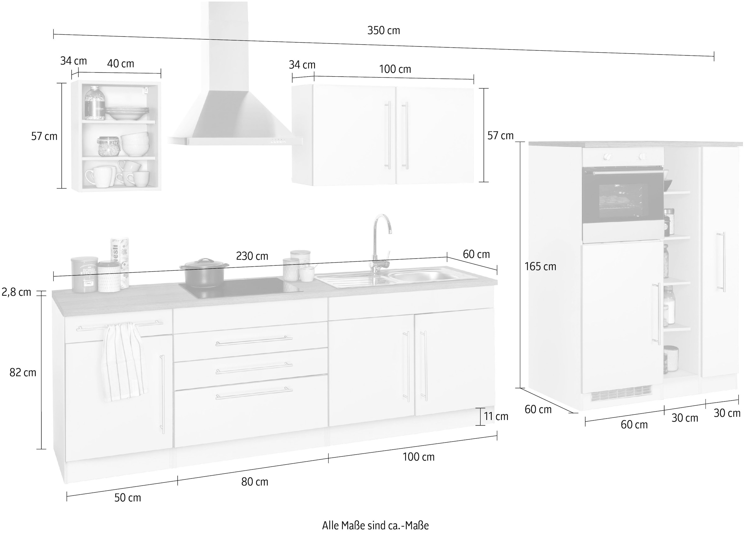 »Samos«, cm BAUR HELD 350 Küchenzeile Breite E-Geräten, MÖBEL | kaufen mit