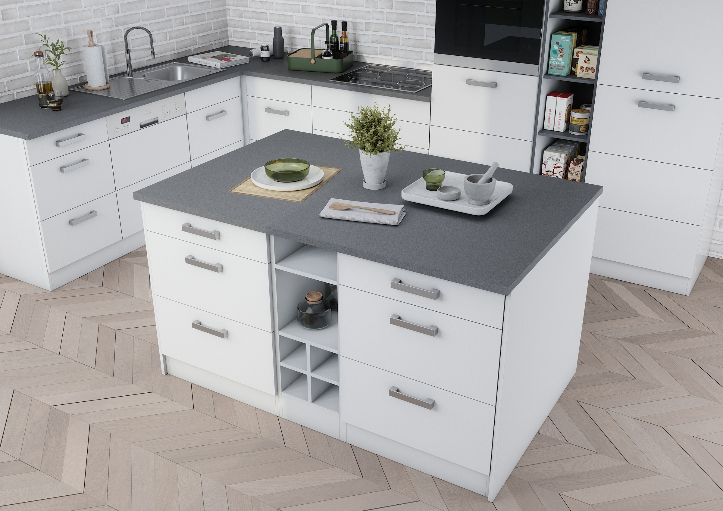 KOCHSTATION Kücheninsel »KS-Toronto« Breite 153 cm, MDF-Fronten, Flaschenregal