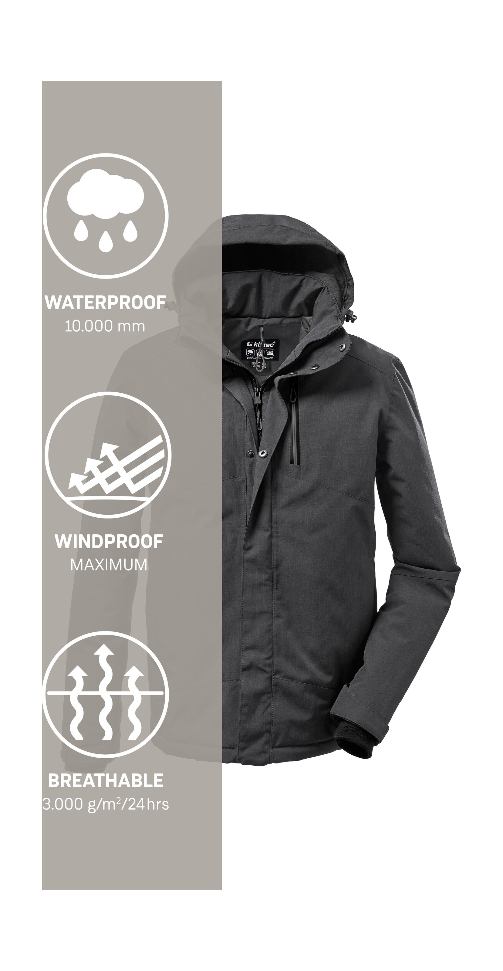 Killtec Outdoorjacke »KOW 161 MN JCKT«, Wasser- und winddichte Funktionsjacke mit abnehmbarer Kapuze