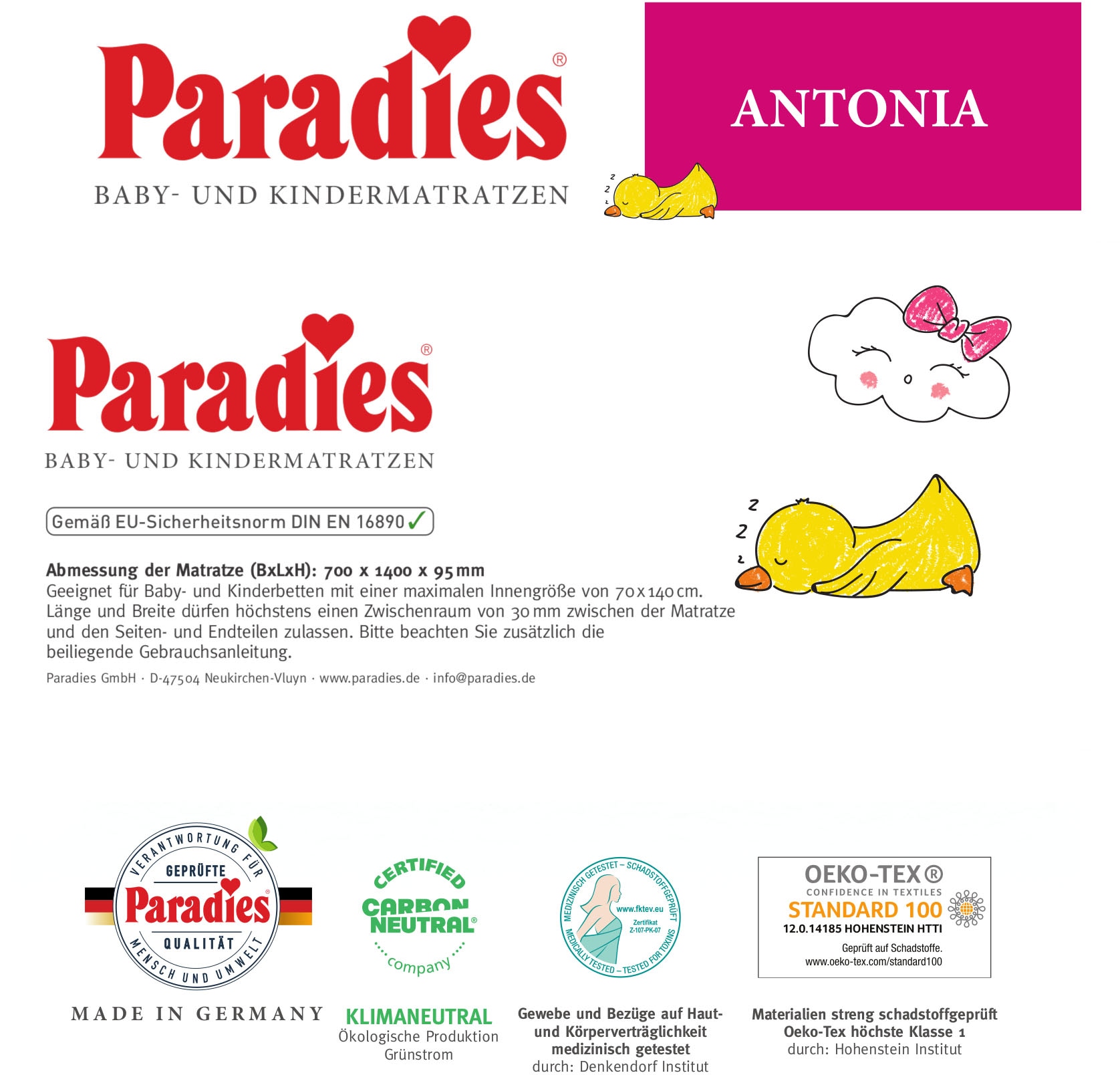 Paradies Babymatratze »Antonia«, 9,5 cm hoch, (1 St.)