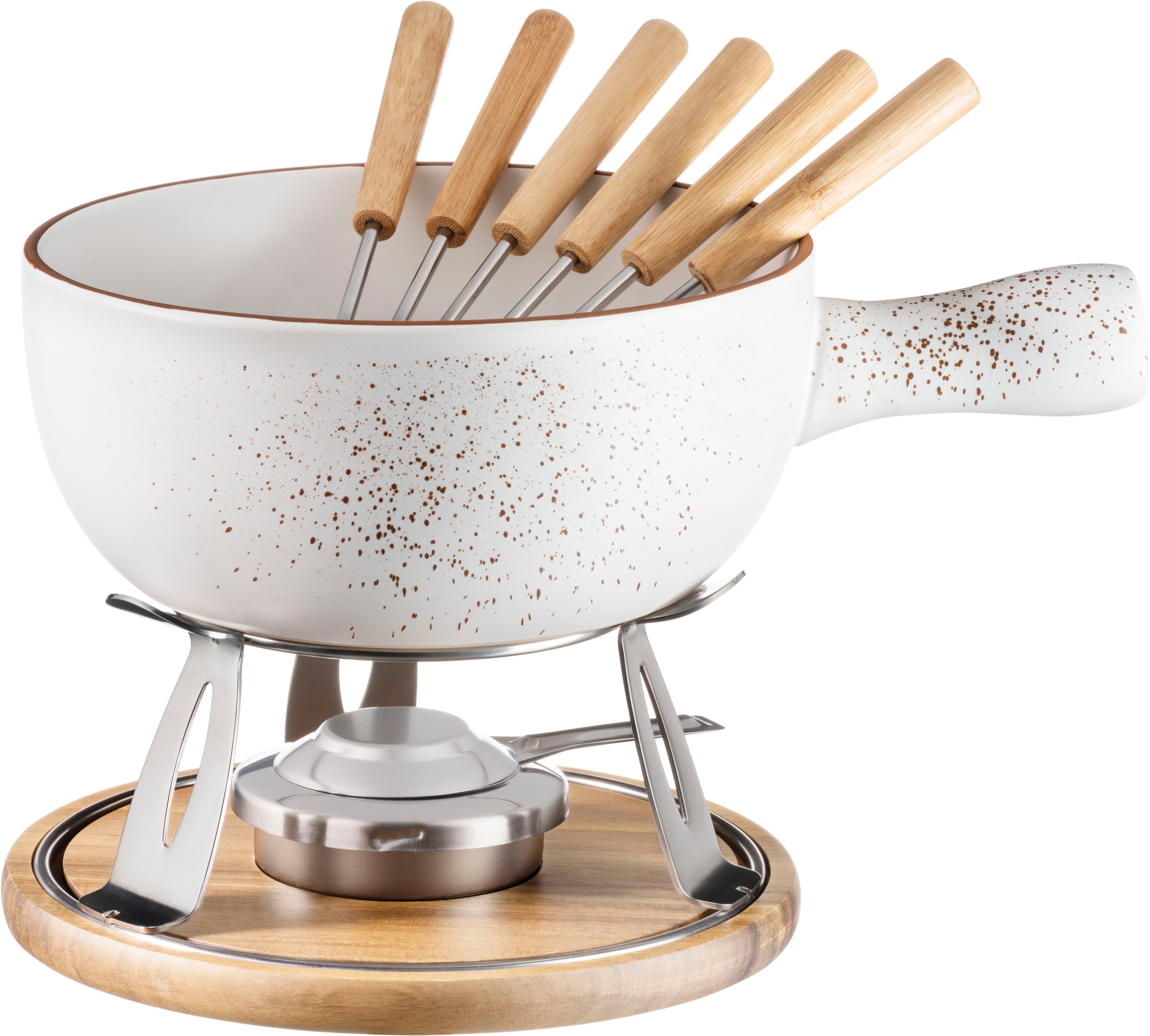 Mäser Creme Braun Fonduetopf "Pintar" Set 10 Stk. Tlg. Keramik von Baur