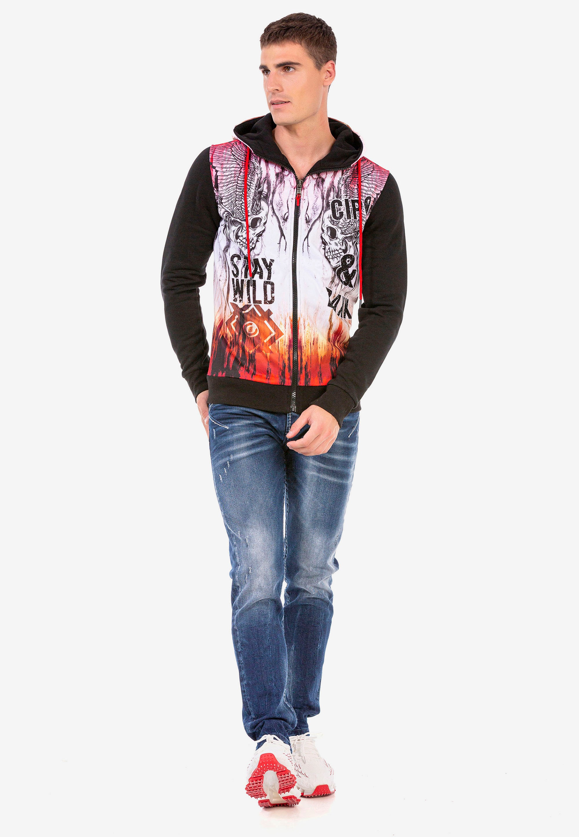 Cipo & Baxx Sweatjacke, mit coolen Totenkopf-Prints
