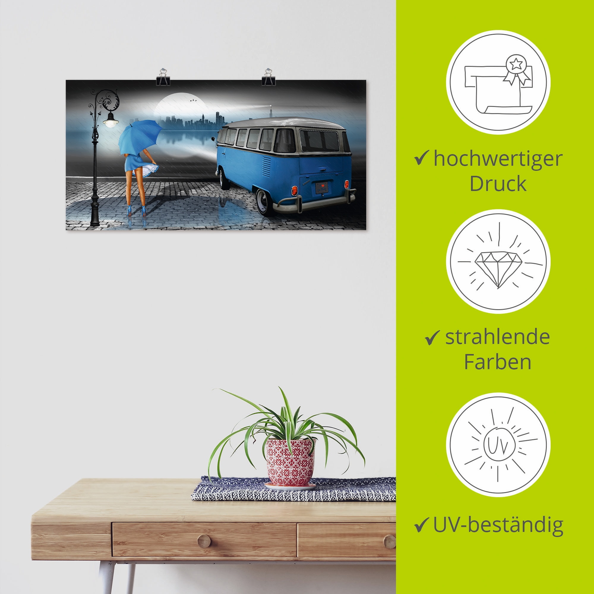 Artland Wandbild »Regennacht in Blau mit Bulli T1« Auto 1 Stk. tlg. als Leinwandbild, Poster, Wandaufkleber in verschied. Größen