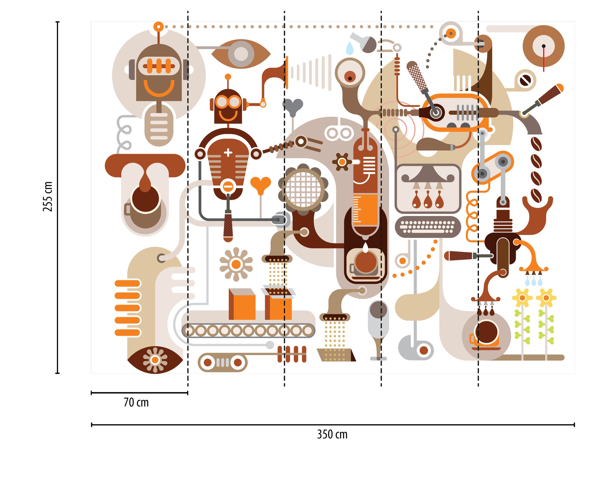 Thumbnail - A.S. Création Vliestapete "Retro Fototapete Kaffeeroboter Braun Orange" matt strukturiert