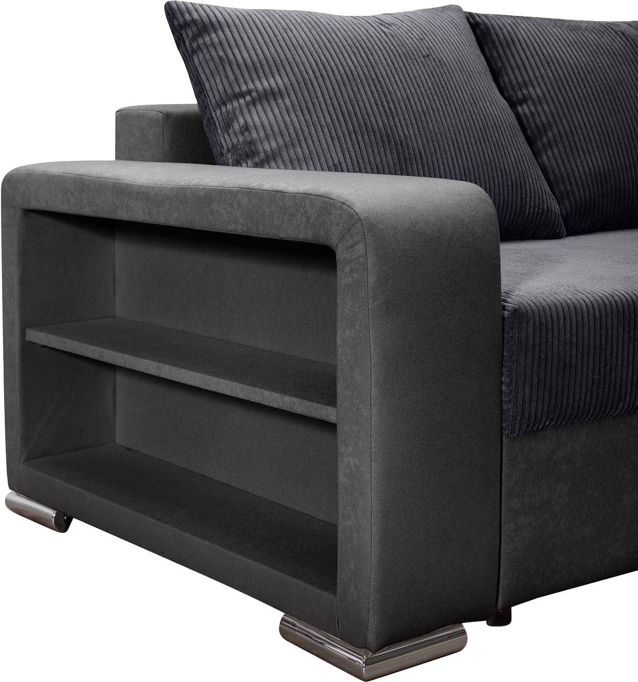 COLLECTION AB Ecksofa »John L-Form«, Regalarmlehne,Bettfunktion,Bettkasten,Ottomane beiseitig montierbar
