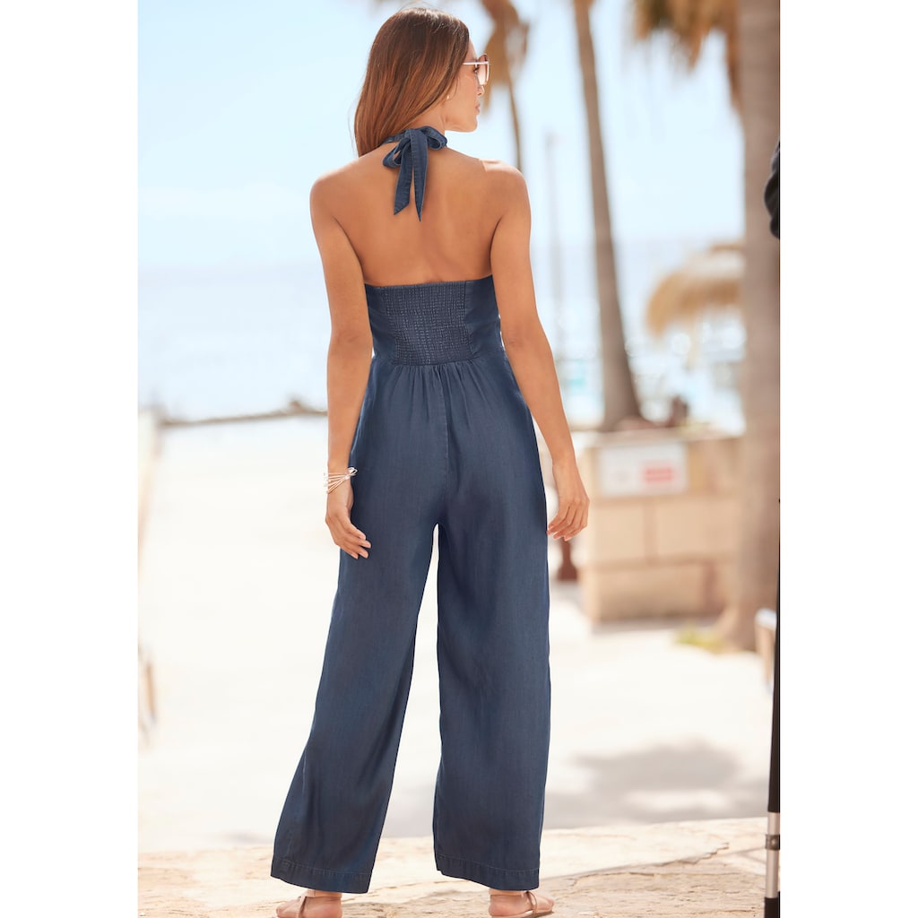 s.Oliver Neckholder-Overall, aus leichter Webware in Jeans-Optik, sommerlicher Jumpsuit